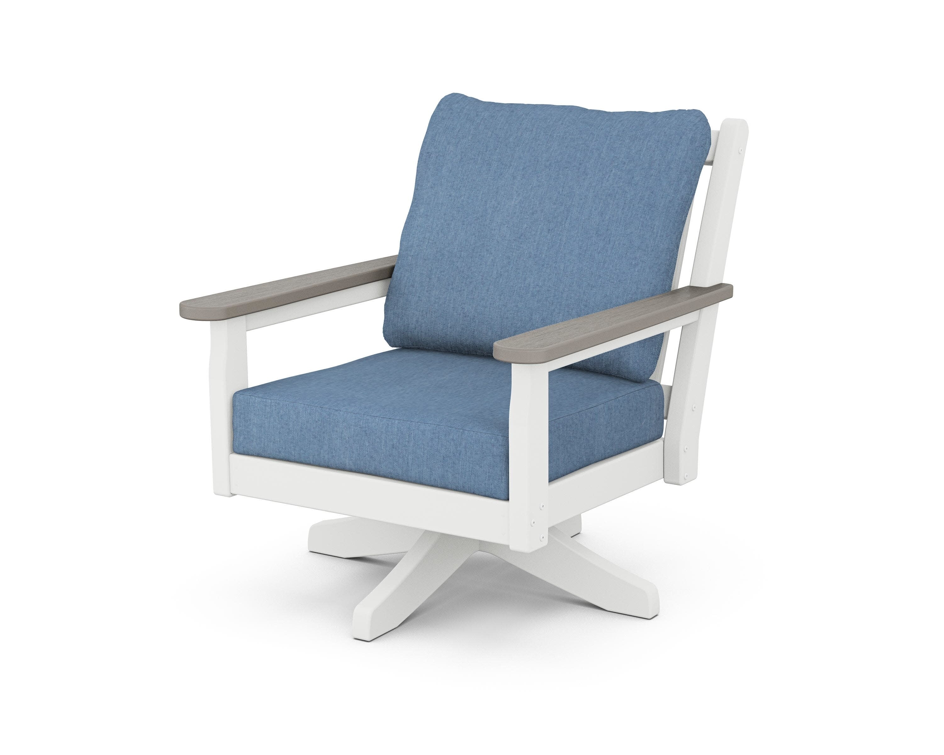 Chippendale Deep Seating Swivel Chair in White / Driftwood / Sky Blue