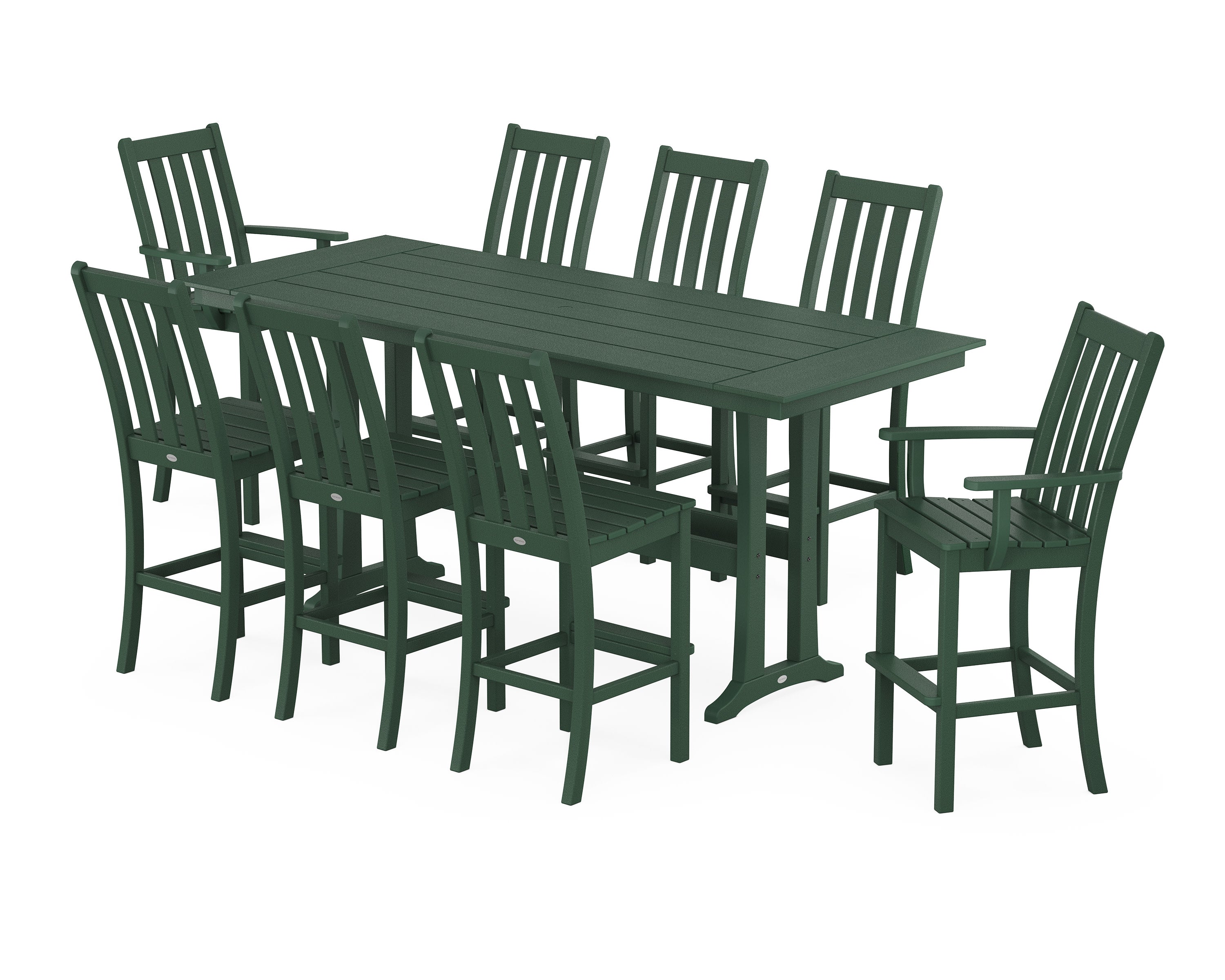 Vineyard 9-Piece Farmhouse Bar Set with Trestle Legs in Green