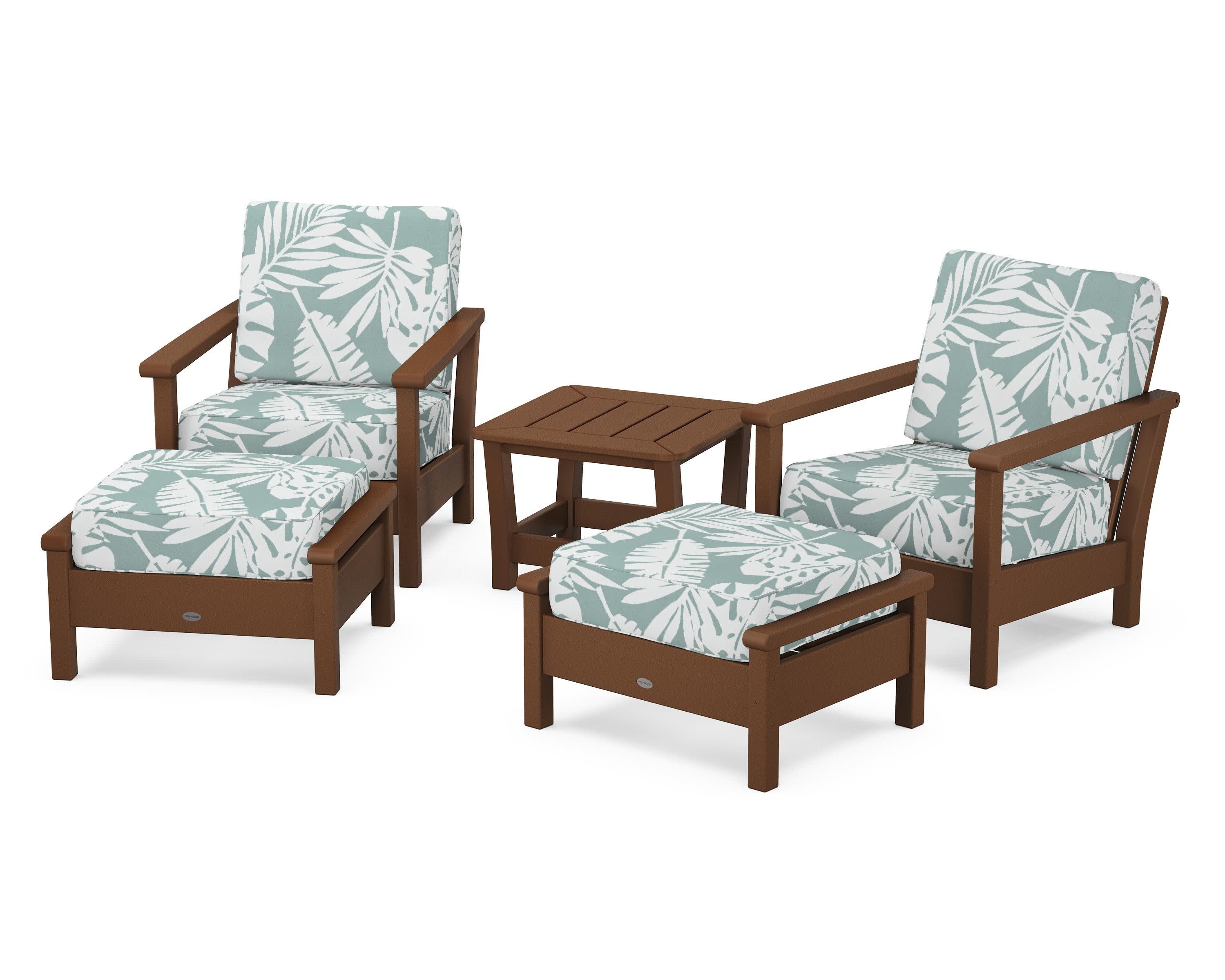 Harbour 5-Piece Deep Seating Chair Set in Teak / Leaf Glacier Spa