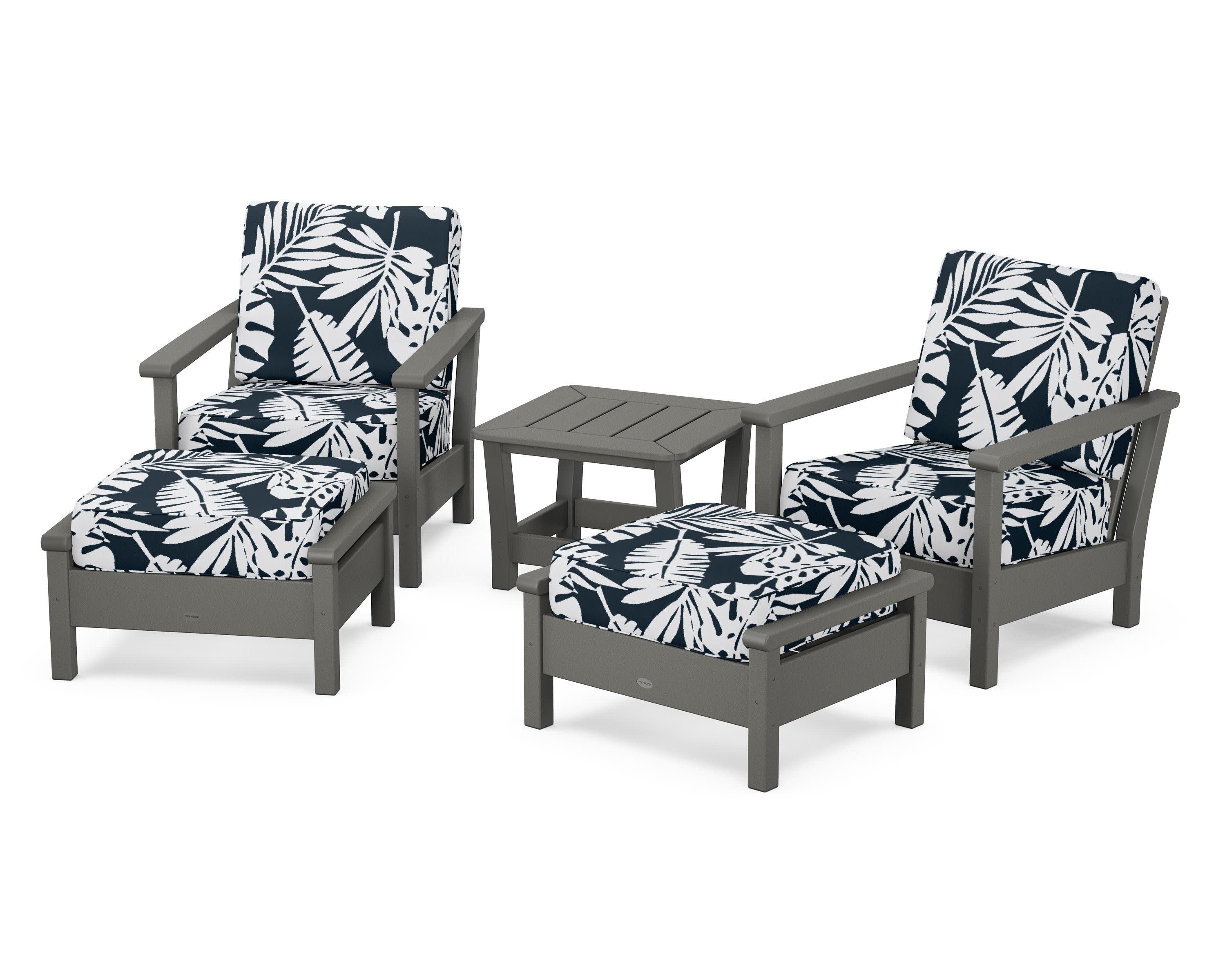 Harbour 5-Piece Deep Seating Chair Set in Slate Grey / Leaf Marine Indigo