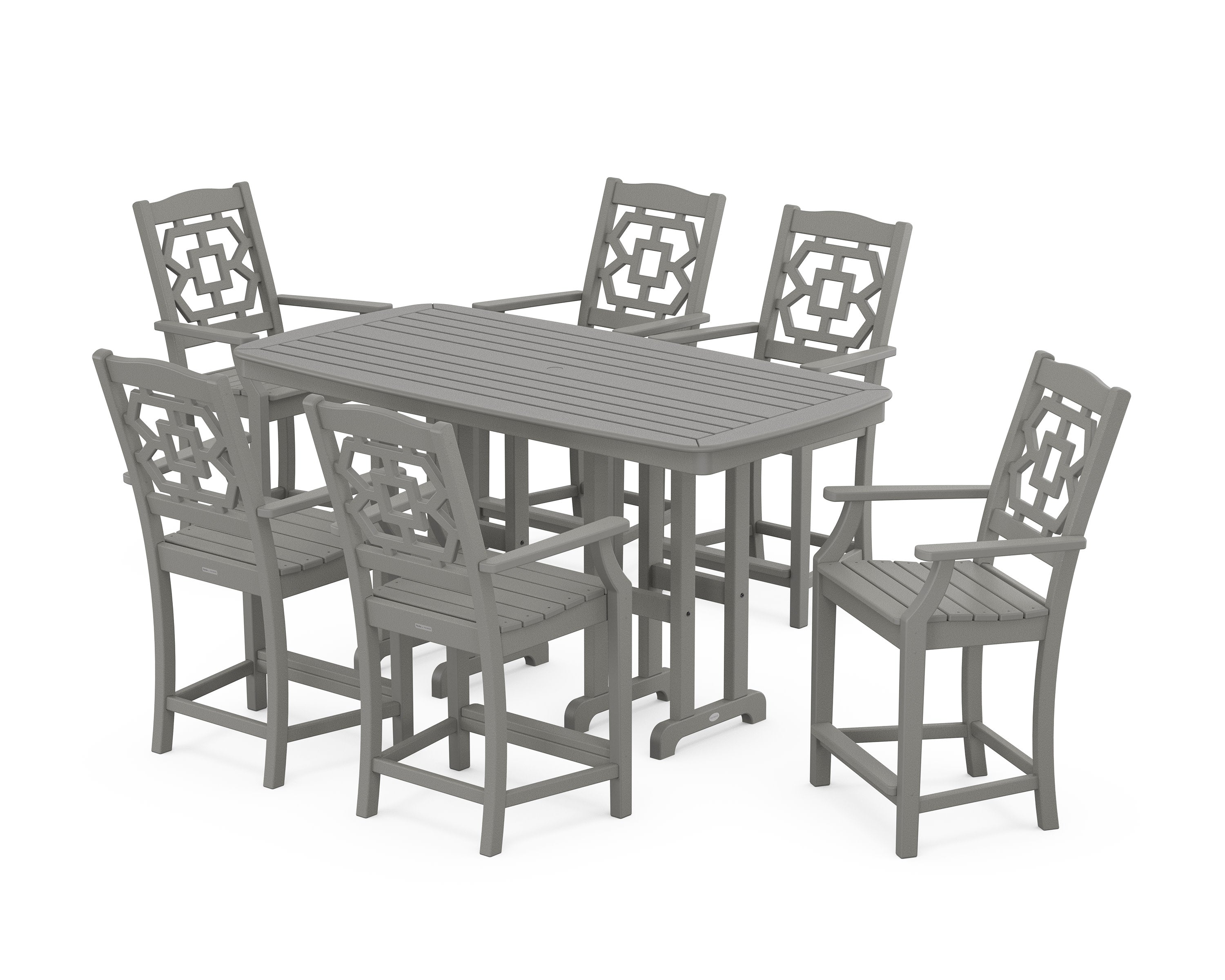 Chinoiserie Arm Chair 7-Piece Counter Set in Slate Grey
