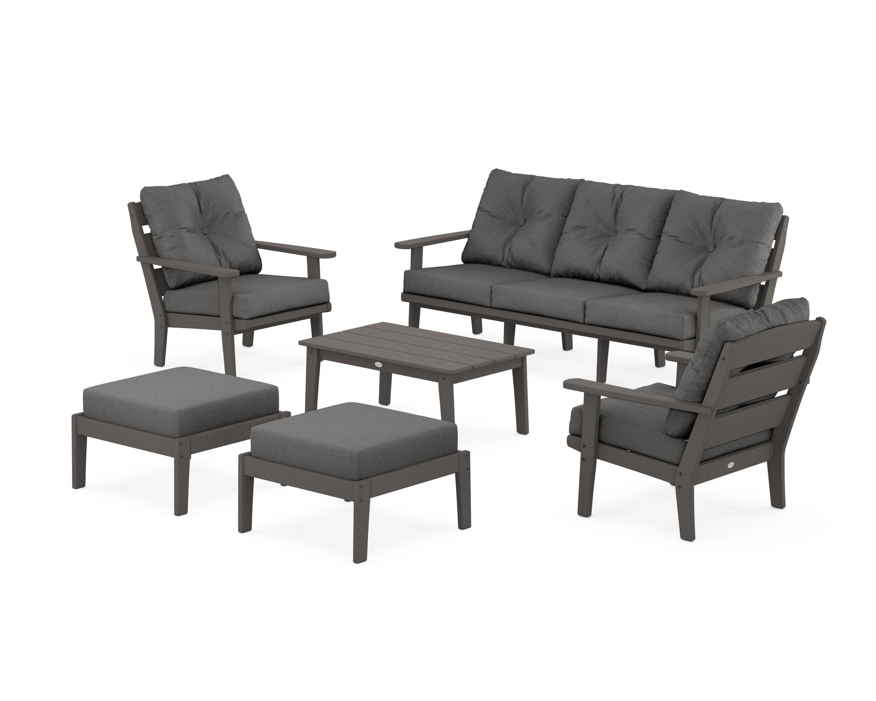 Lakeside 6-Piece Lounge Sofa Set in Vintage Coffee / Spectrum Carbon