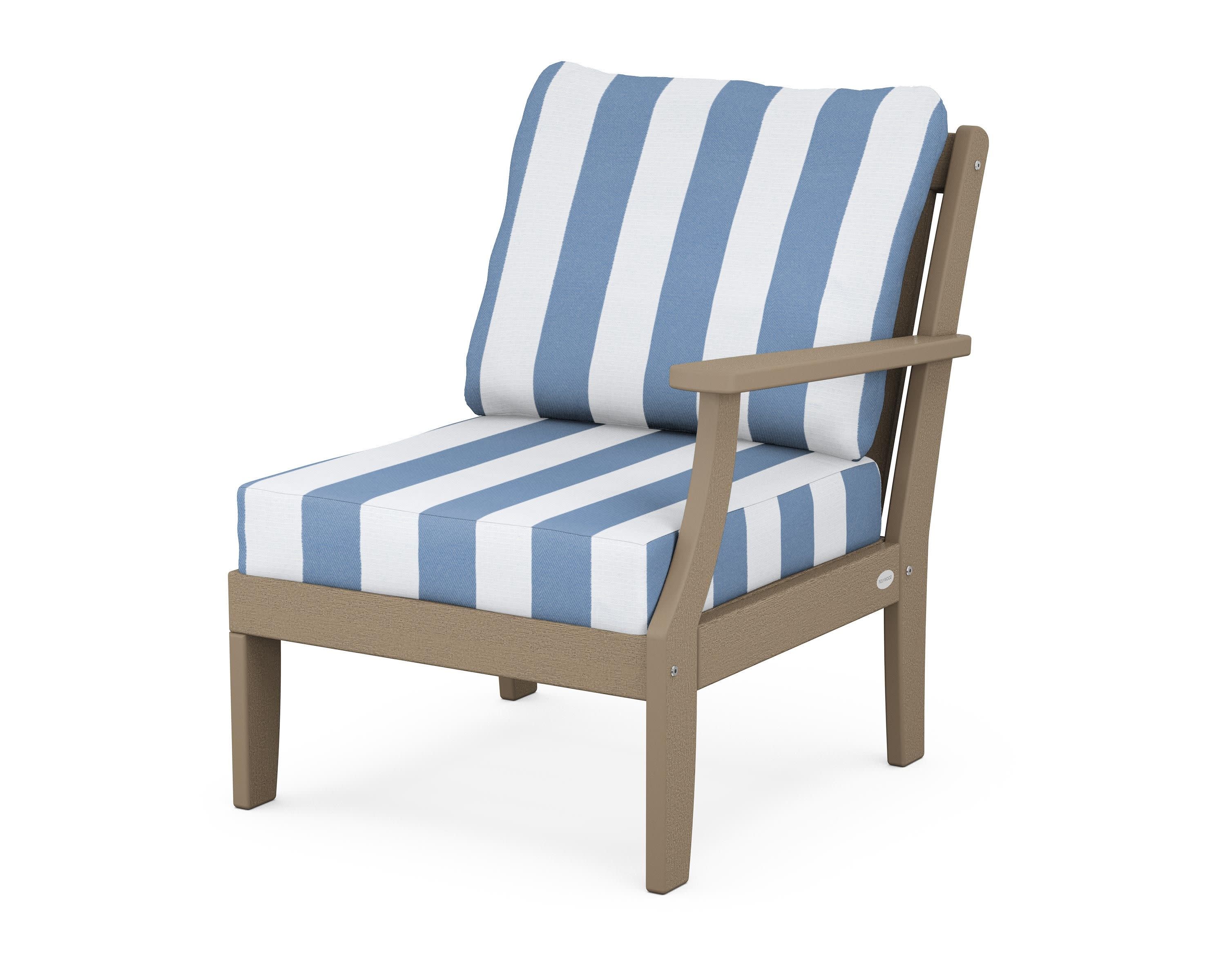 Braxton Modular Right Arm Chair in Vintage Sahara / Cabana Stripe Sky Blue