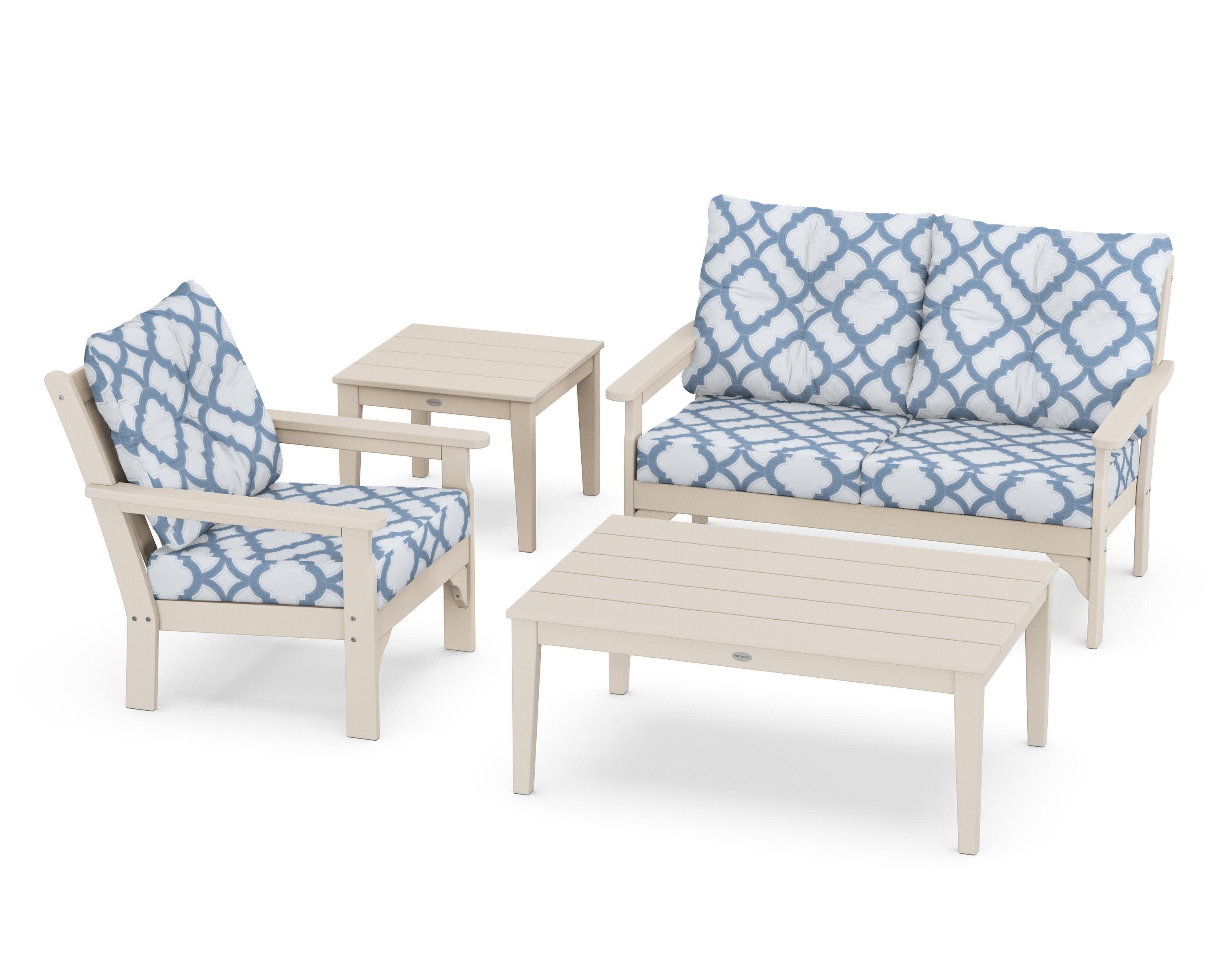 Vineyard 4-Piece Deep Seating Set in Sand / Trellis Sky Blue