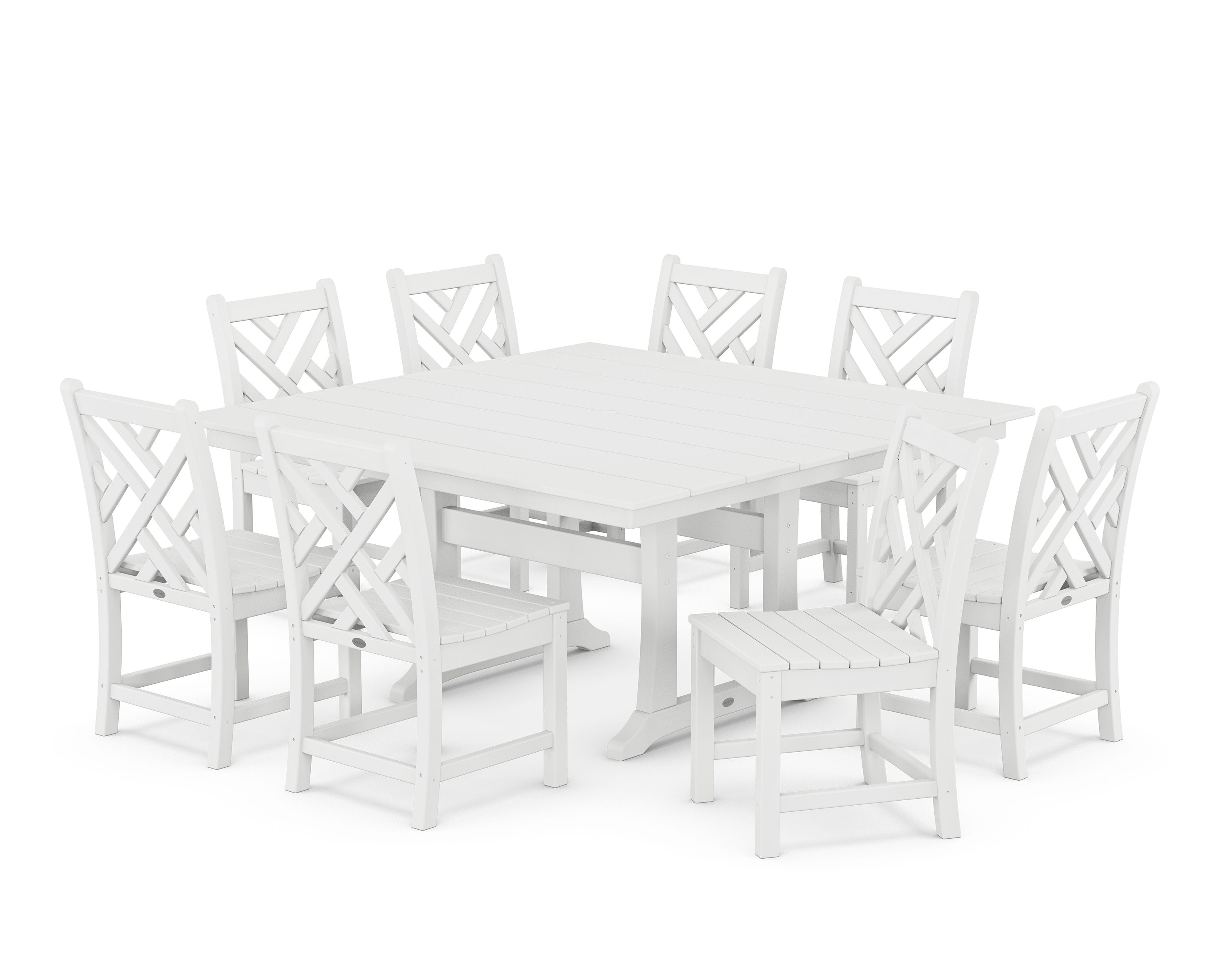 Chippendale 9-Piece Farmhouse Trestle Dining Set in White
