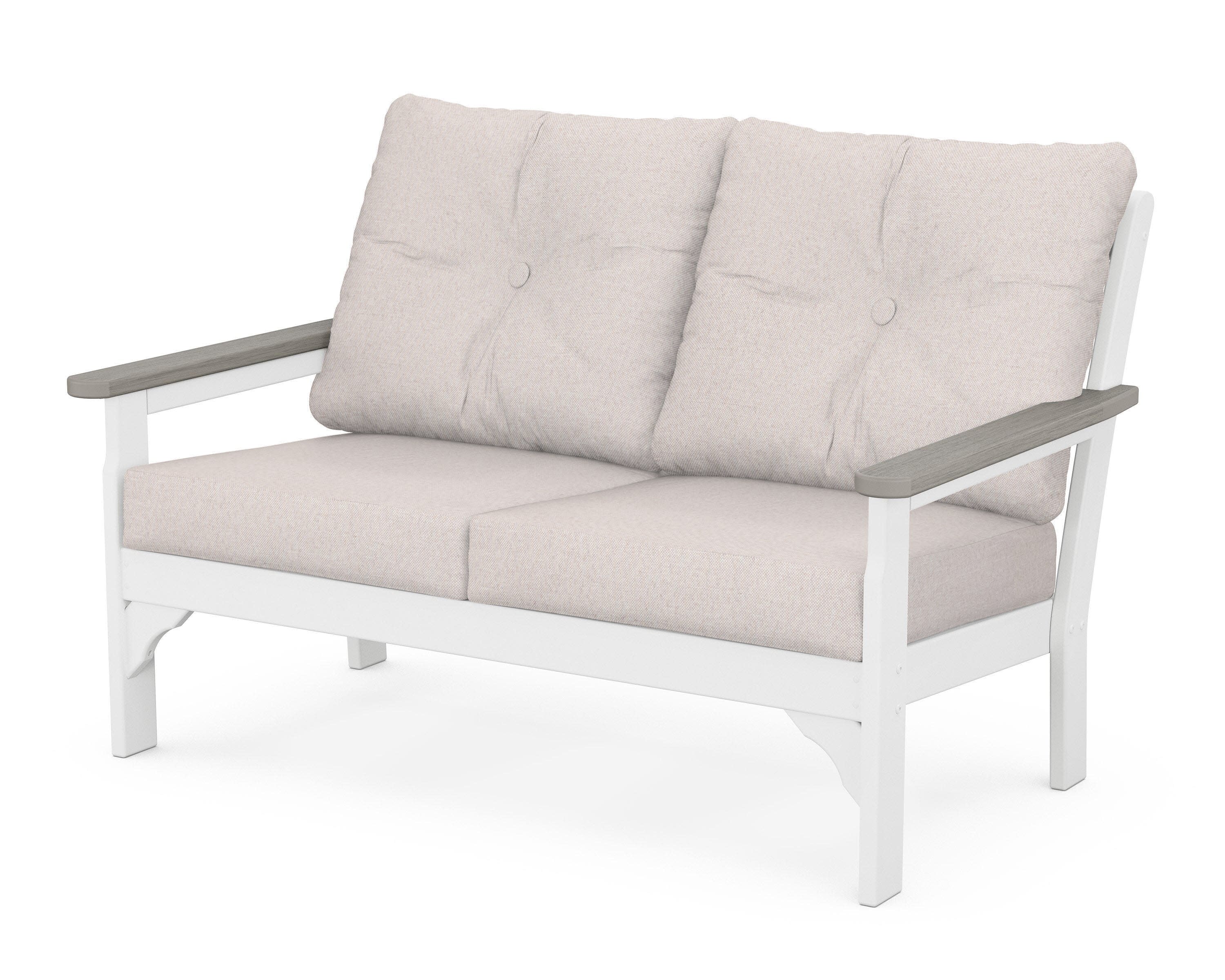 Vineyard Deep Seating Loveseat in White / Driftwood / Dune Burlap