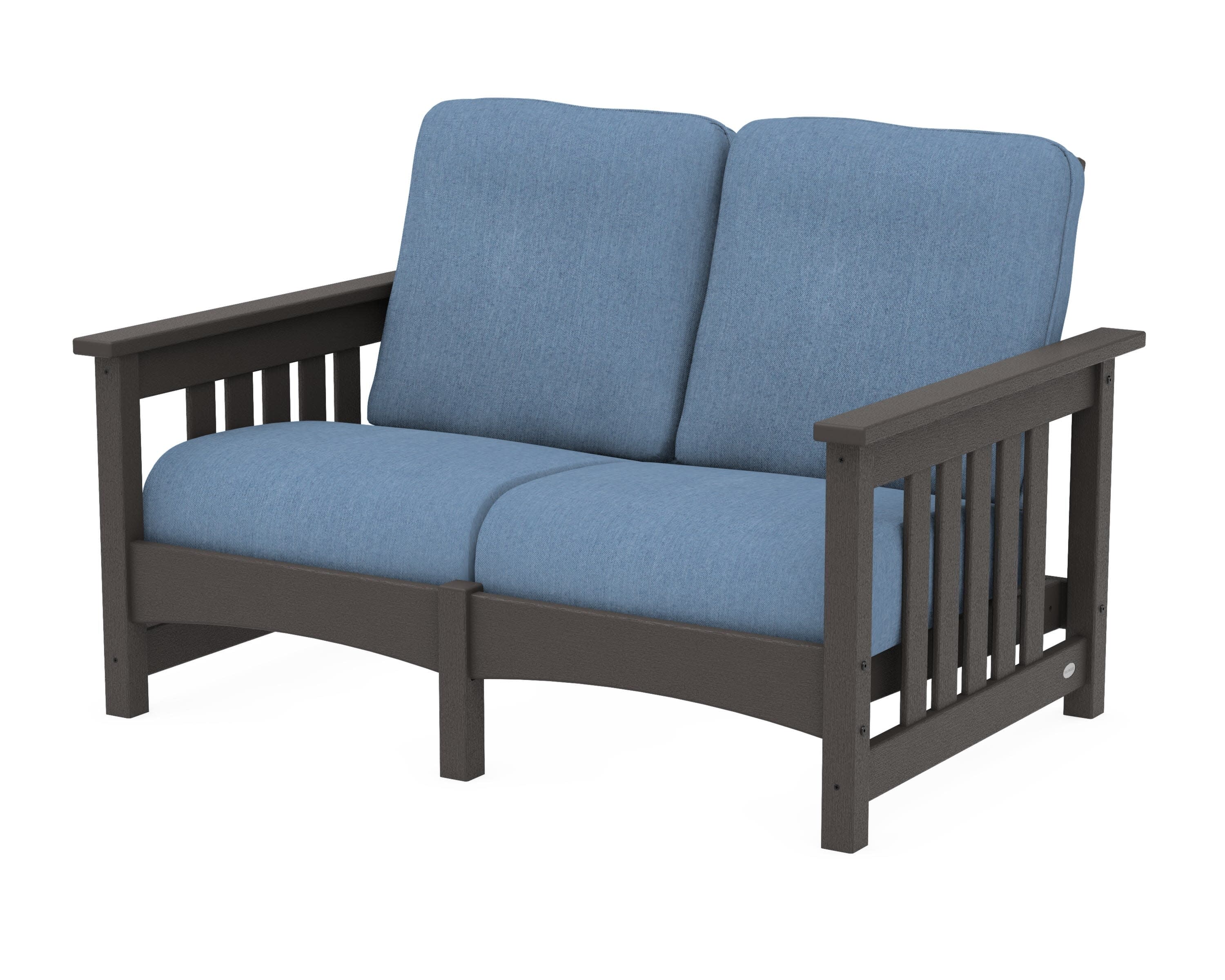 Club Mission Loveseat in Vintage Coffee / Sky Blue