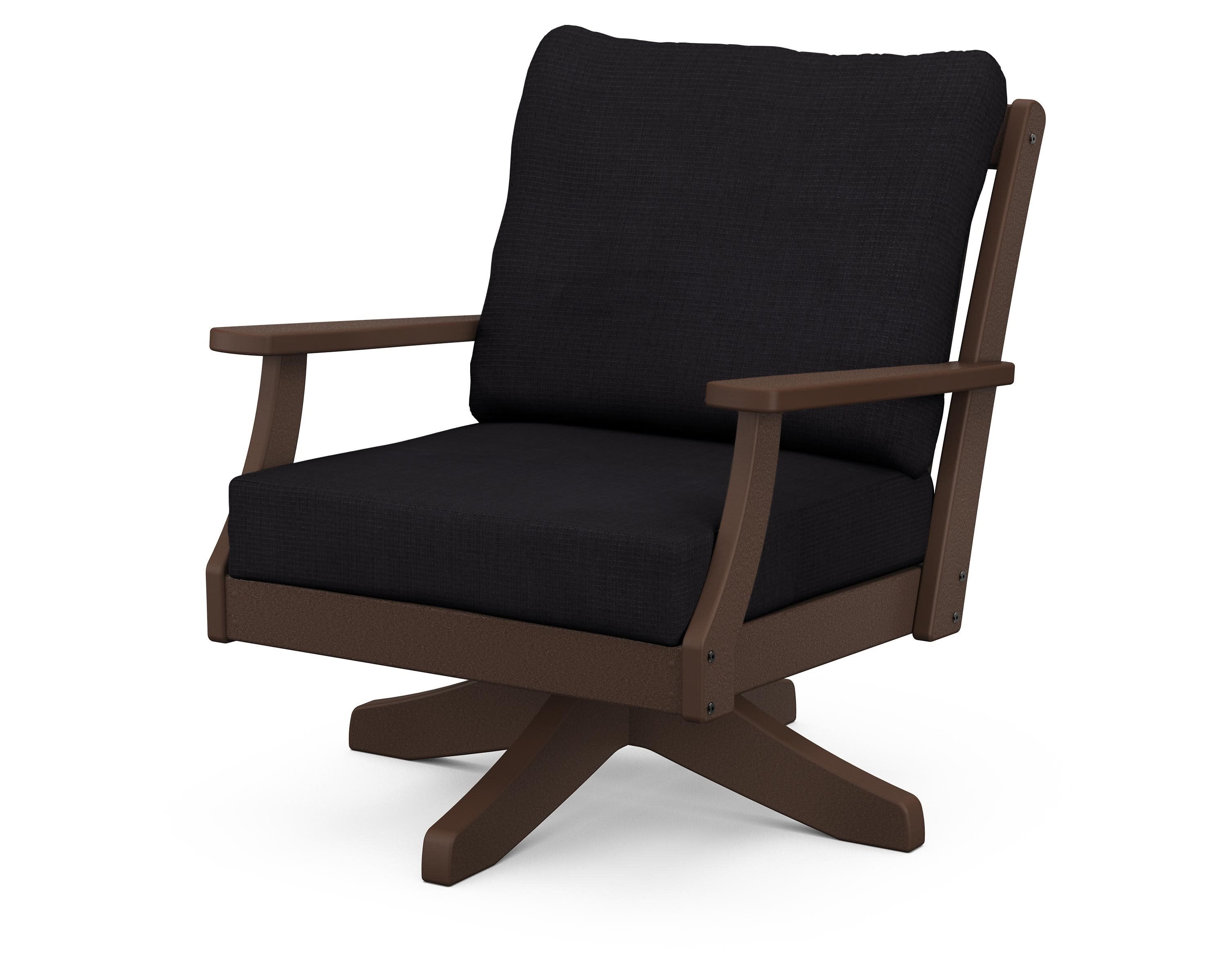Braxton Deep Seating Swivel Chair in Mahogany / Midnight Linen