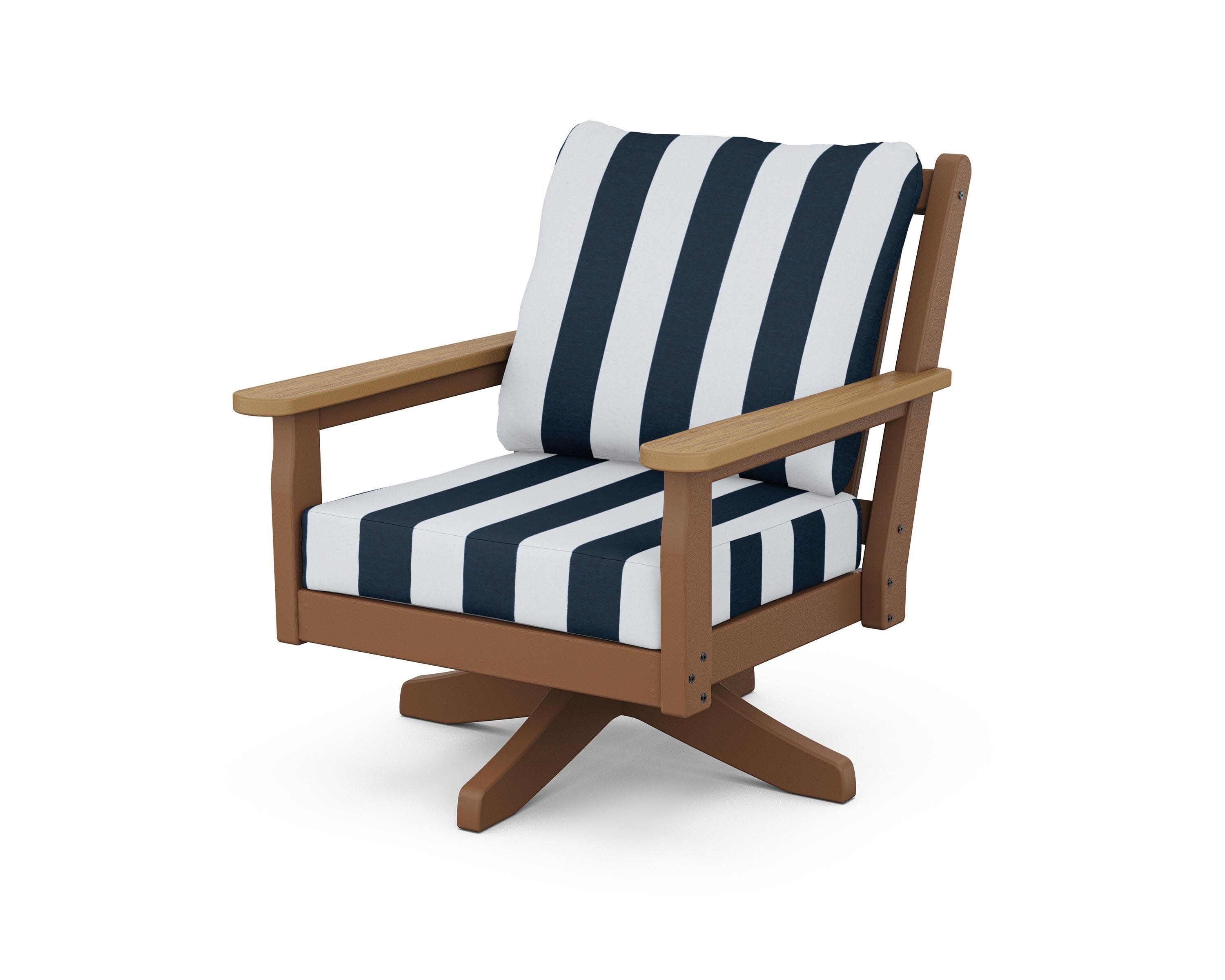 Chippendale Deep Seating Swivel Chair in Teak / Natural / Cabana Stripe Marine Indigo