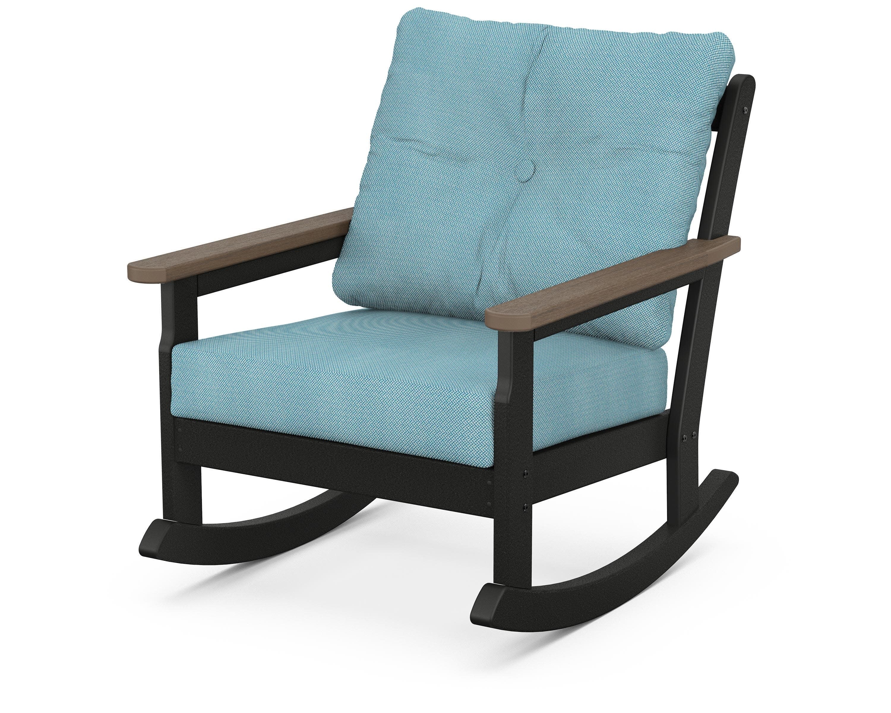 Vineyard Deep Seating Rocking Chair in Black / Kona / Lattice Sky Blue