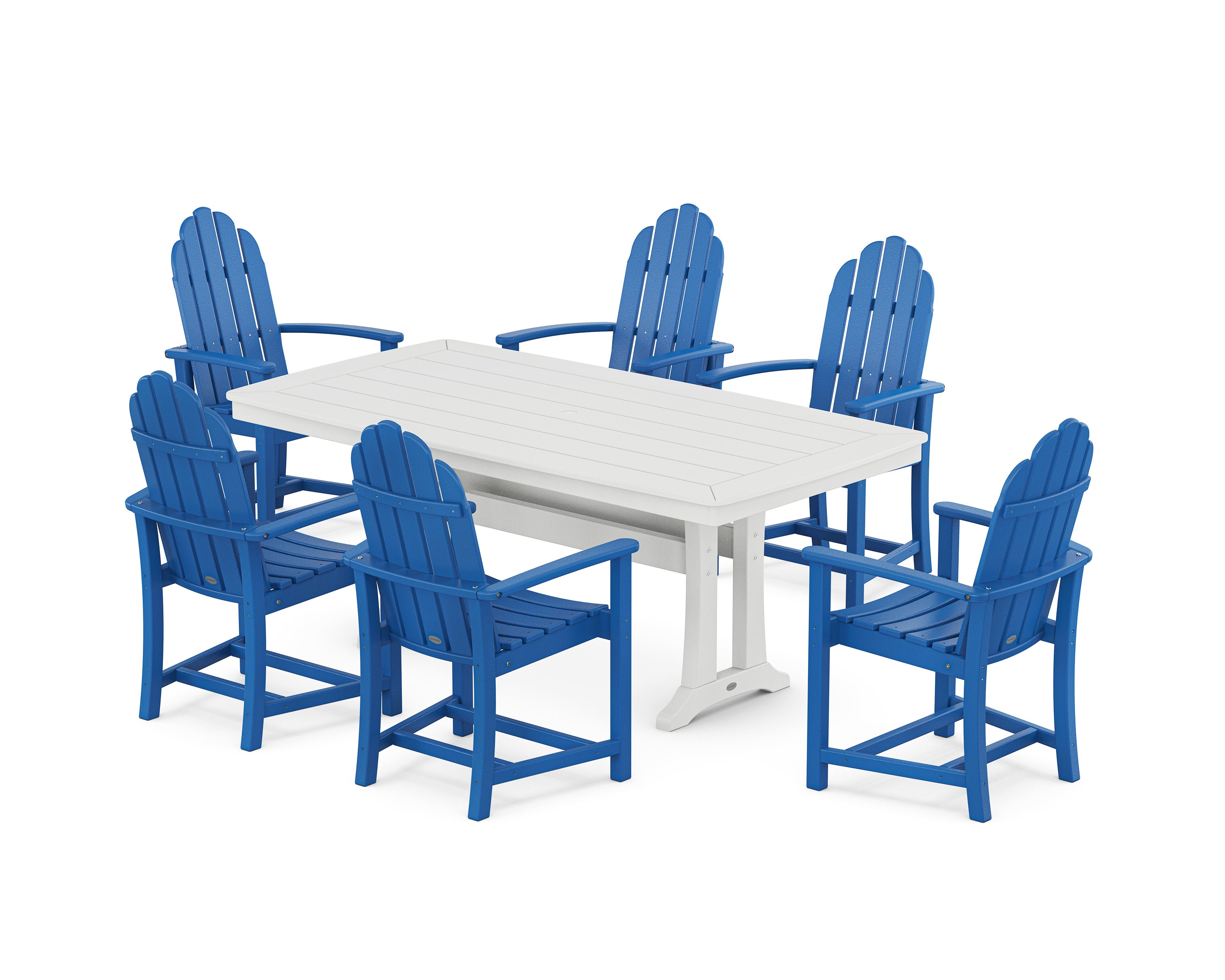 Classic Adirondack 7-Piece Dining Set with Trestle Legs in Pacific Blue / White