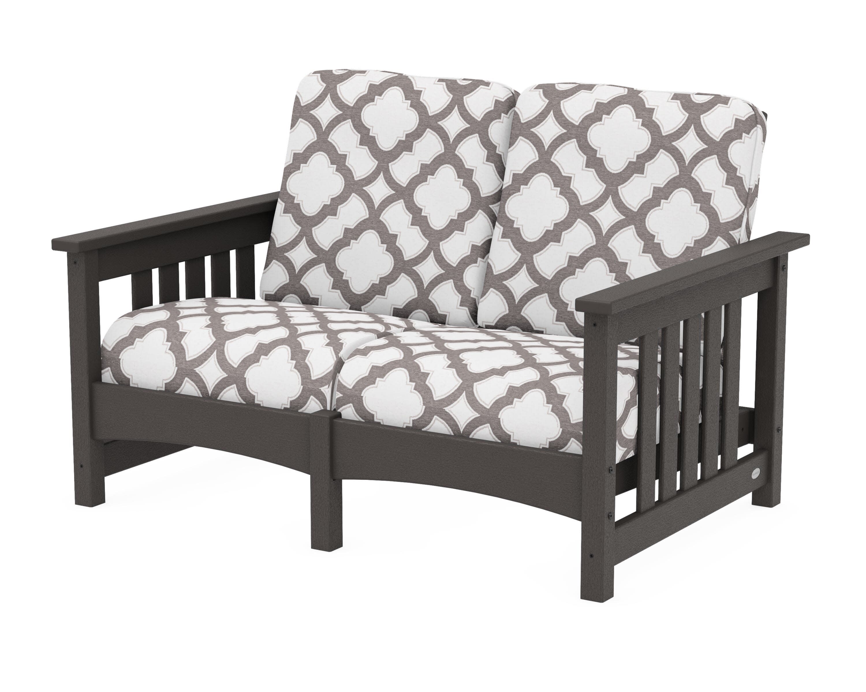 Club Mission Loveseat in Vintage Coffee / Trellis Grey Mist
