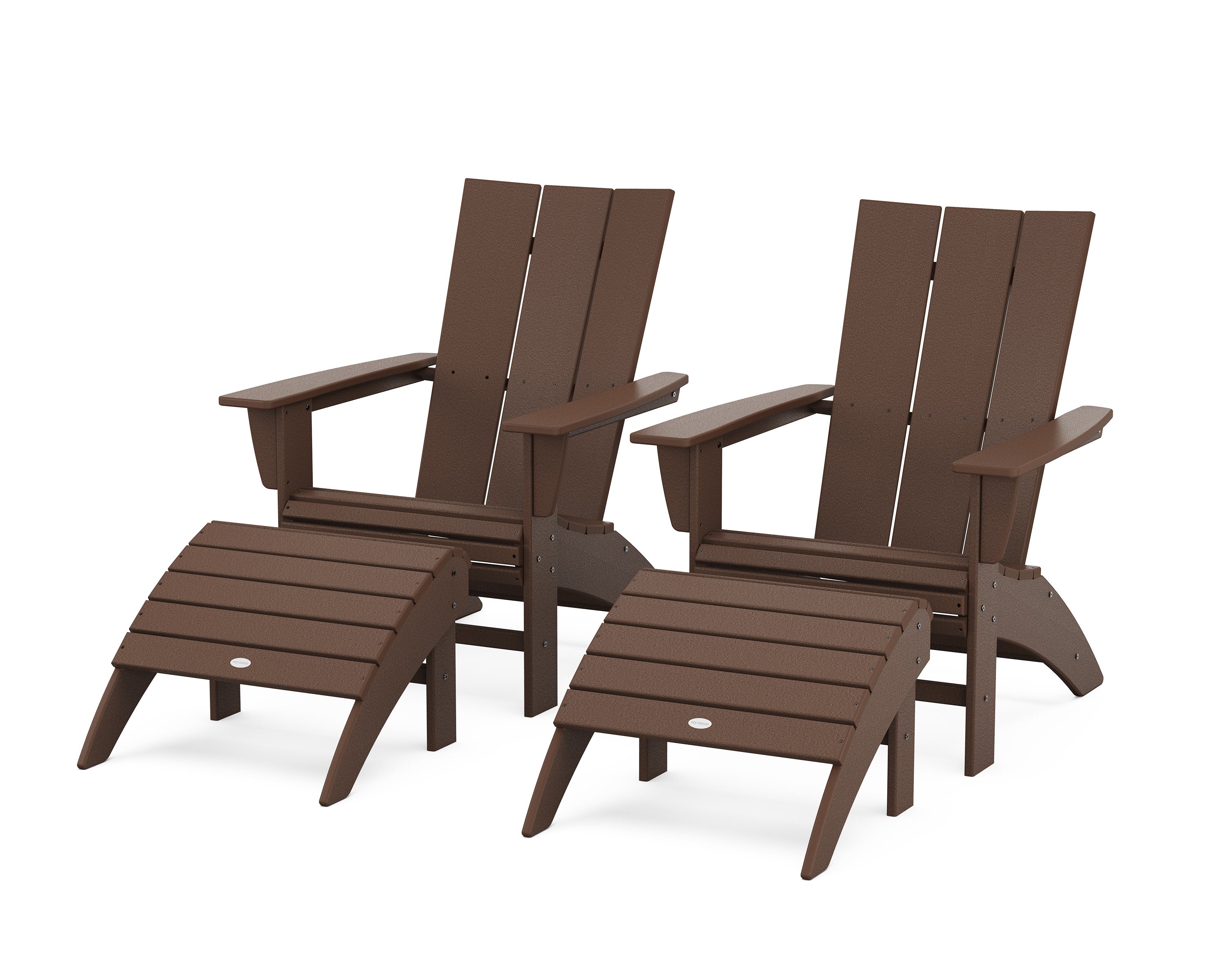 Modern Curveback Adirondack Chair 4-Piece Set with Ottomans in Mahogany