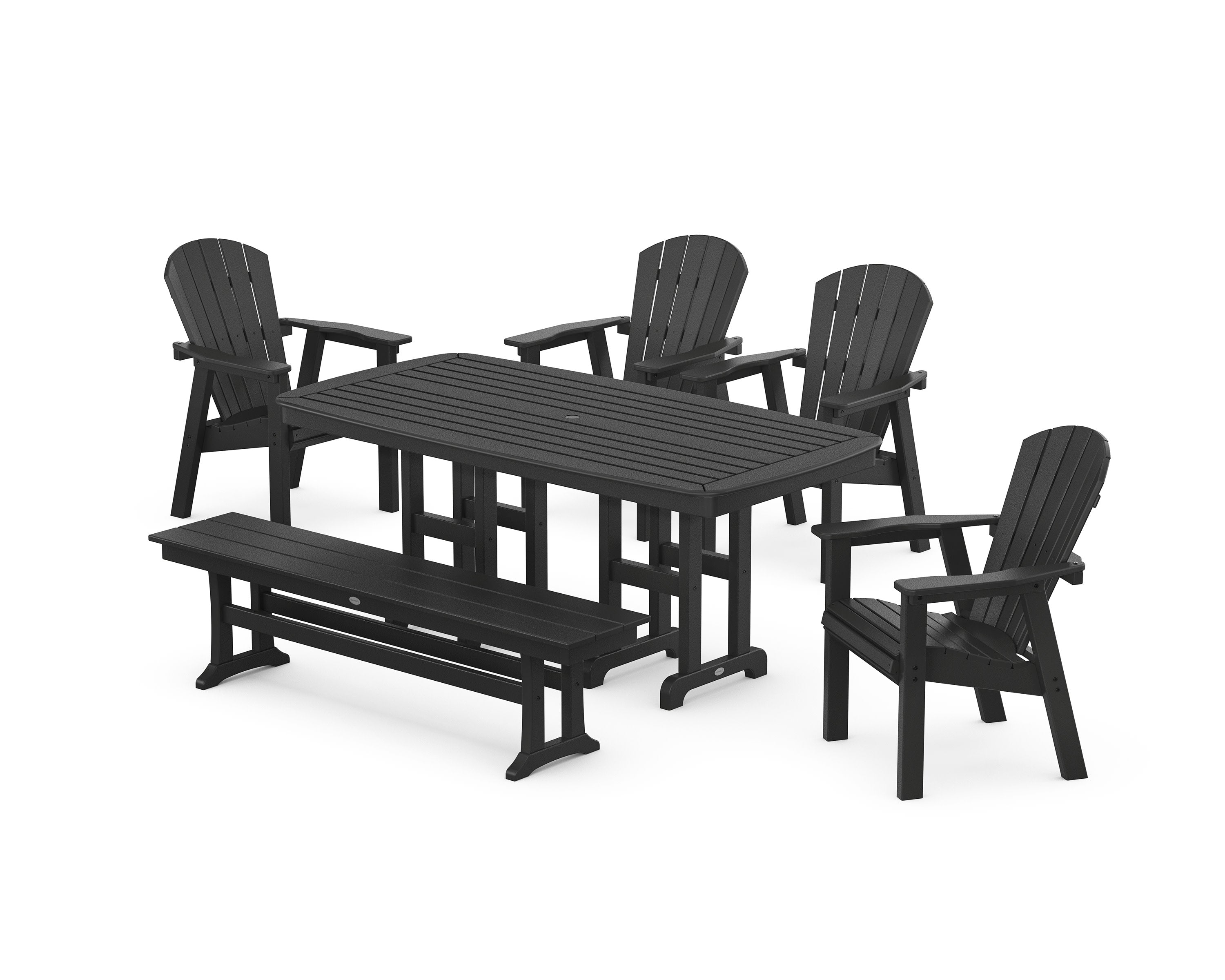 Seashell 6-Piece Dining Set with Bench in Black