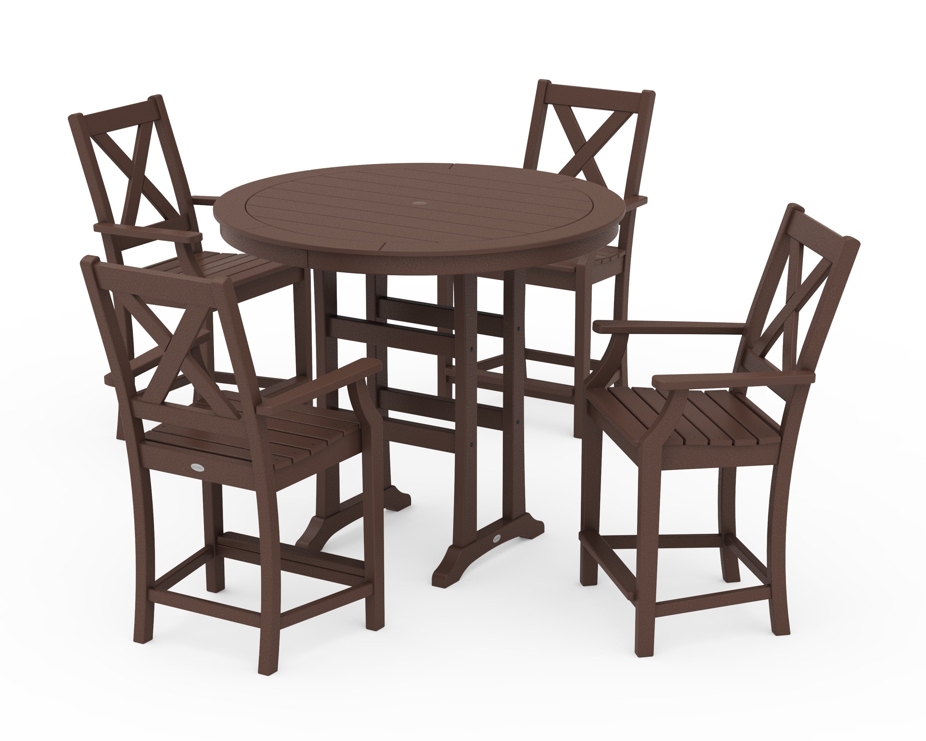 Braxton 5-Piece Nautical Trestle Arm Chair Counter Set in Mahogany