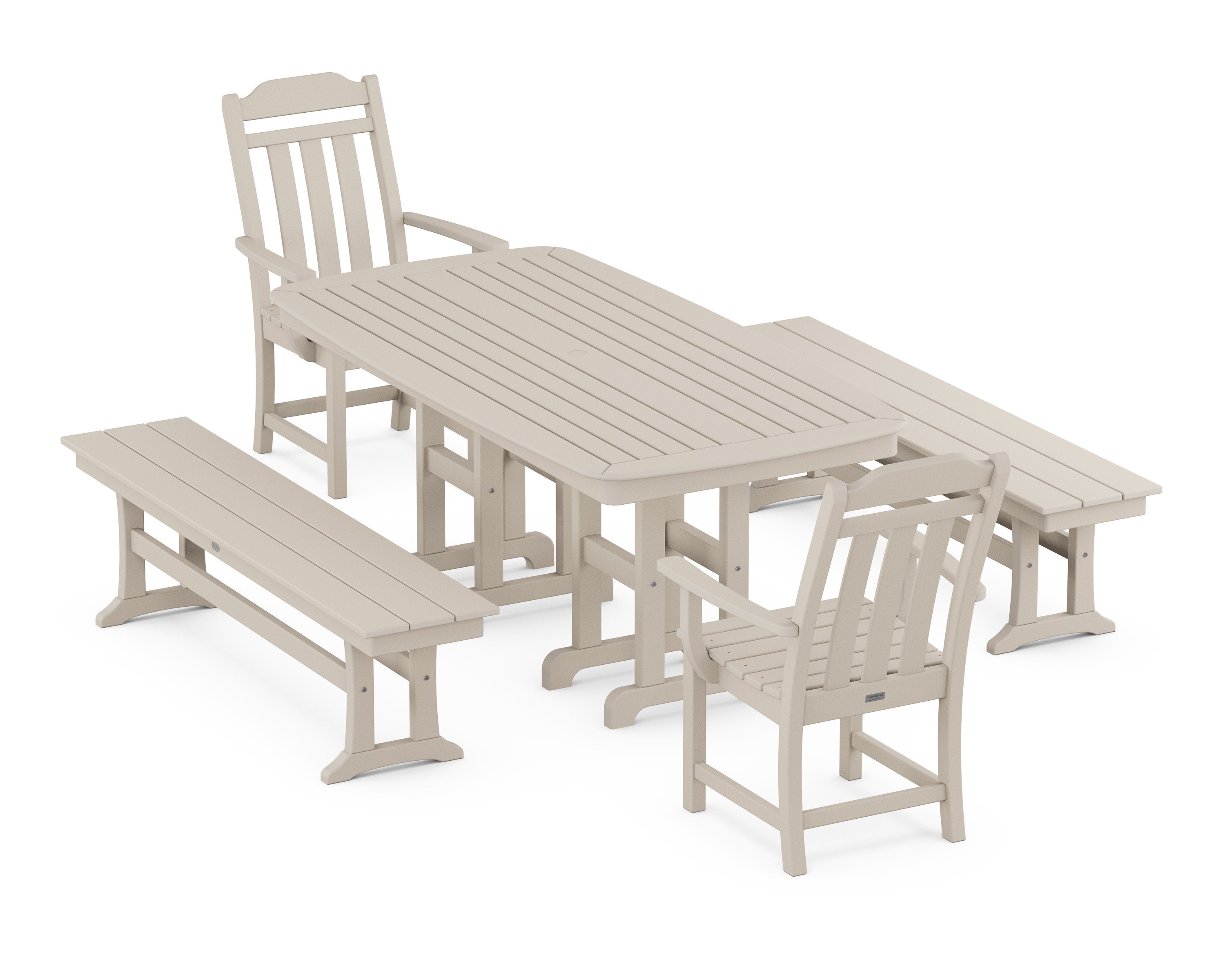 Cottage 5-Piece Dining Set with Benches in Sand
