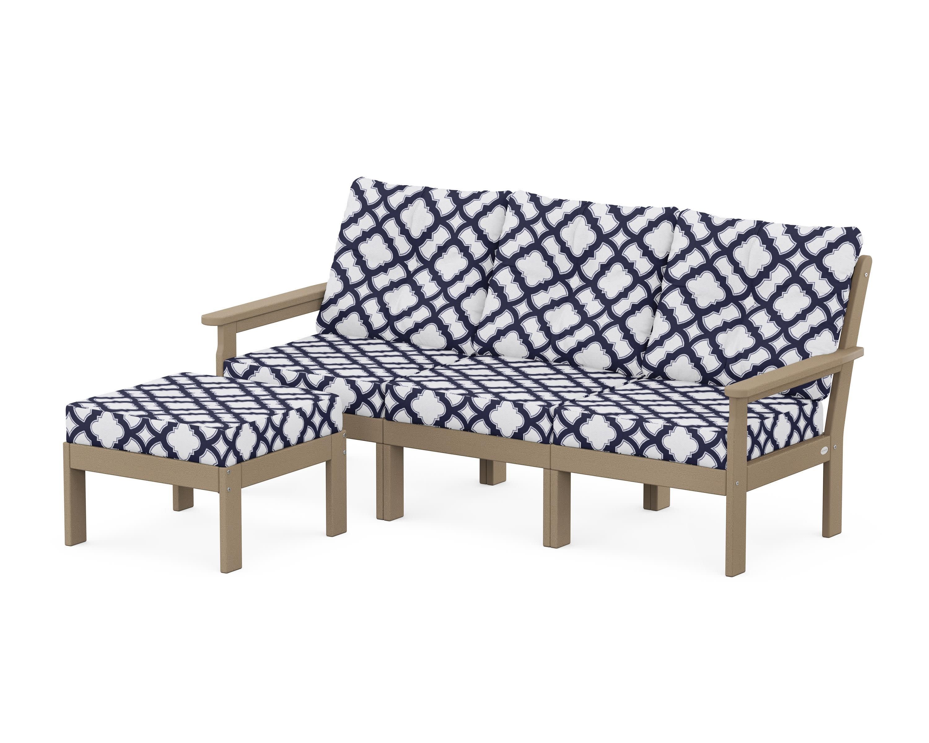 Vineyard 4-Piece Sectional with Ottoman in Vintage Sahara / Trellis Navy