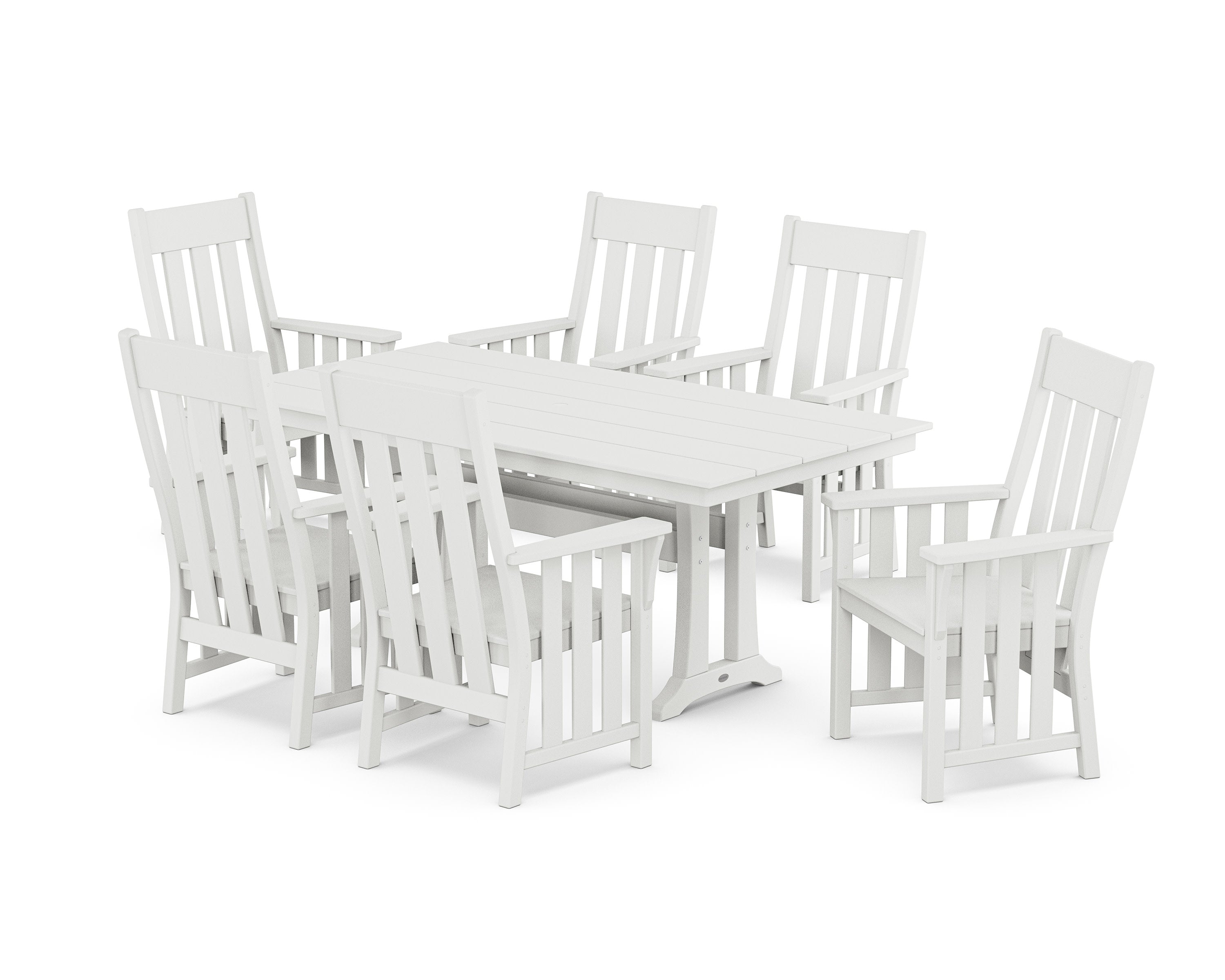 Acadia Arm Chair 7-Piece Farmhouse Dining Set with Trestle Legs in White