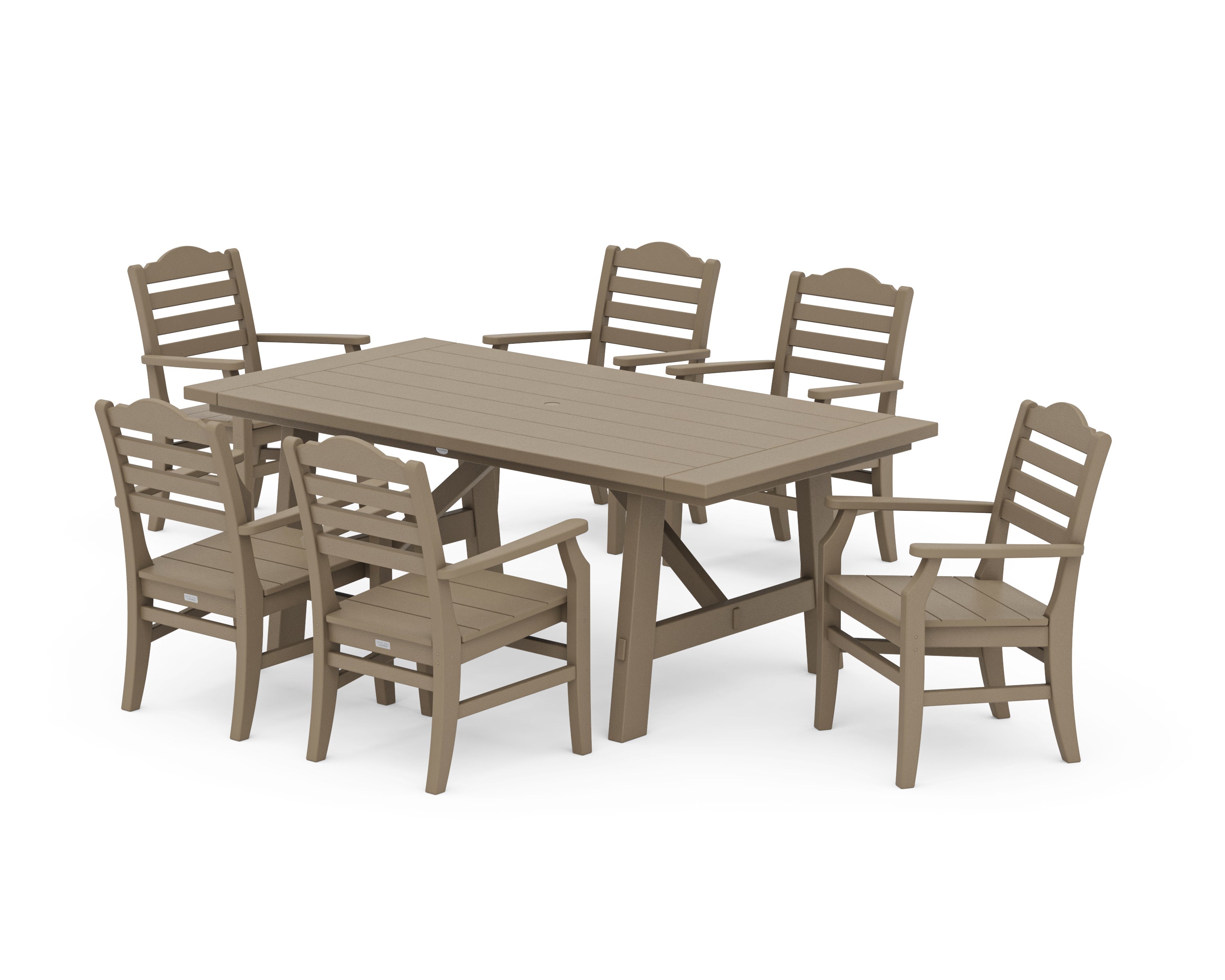 Savannah Arm Chair 7-Piece Rustic Farmhouse Dining Set in Vintage Sahara