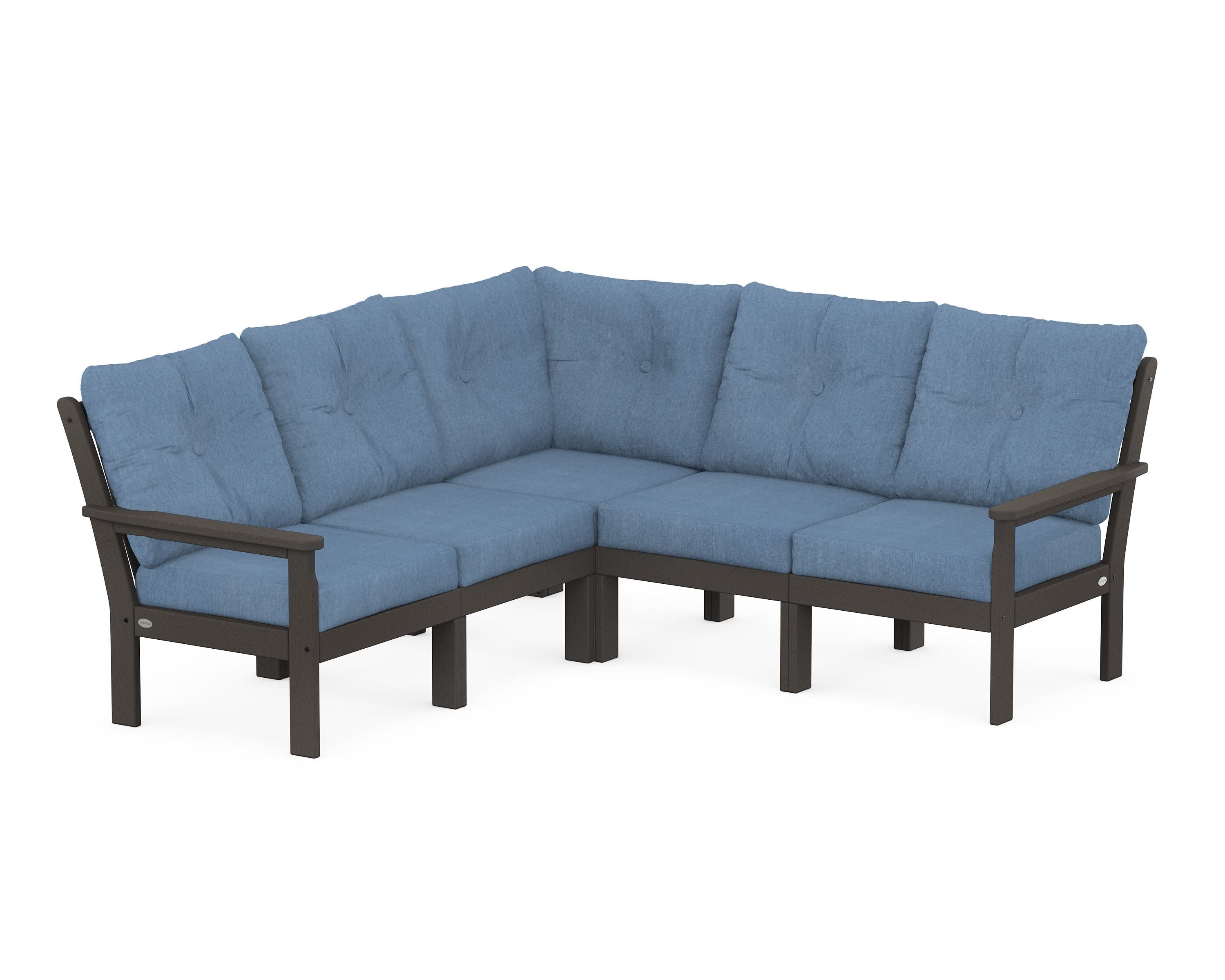 Vineyard 5-Piece Sectional in Vintage Coffee / Sky Blue