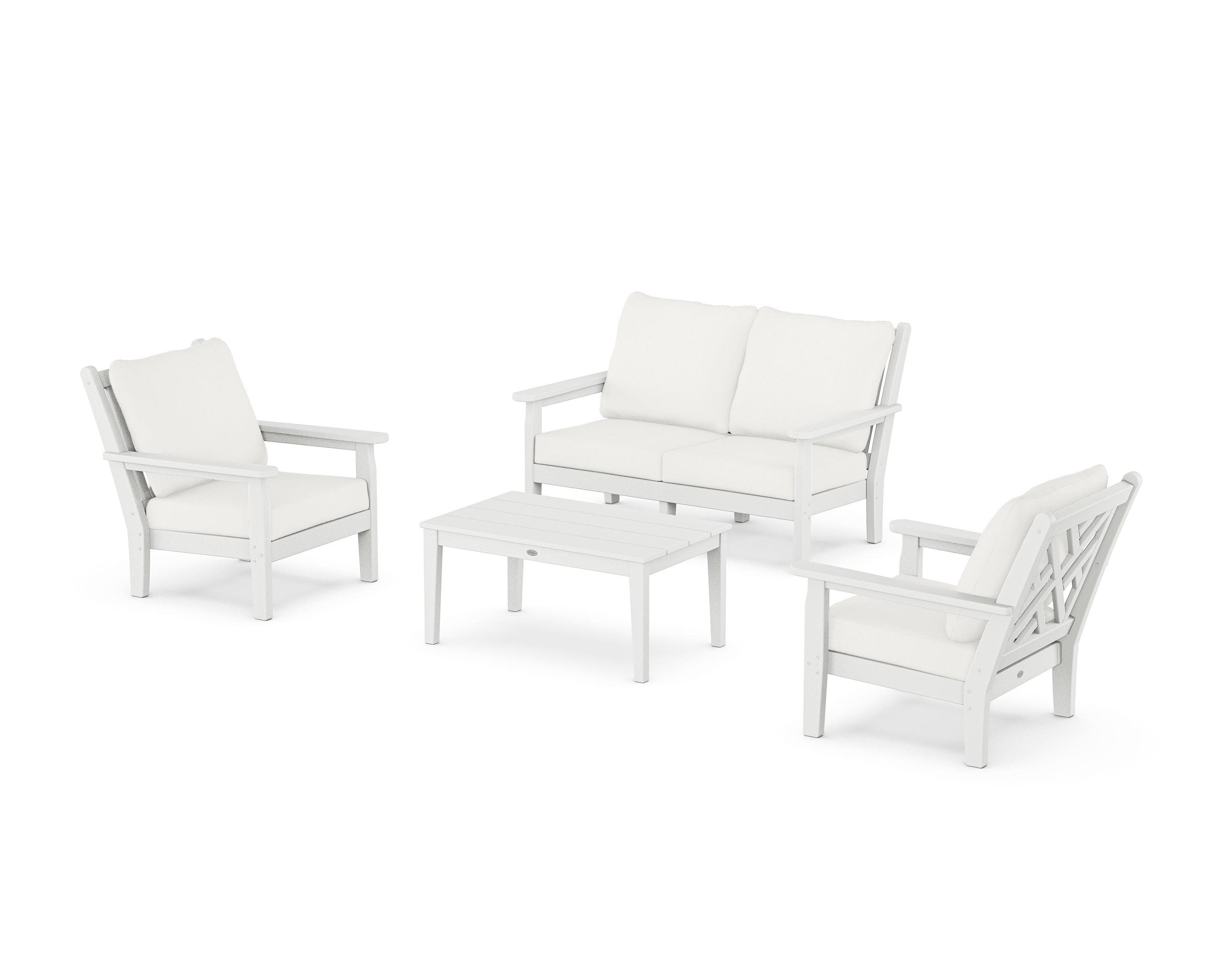 Chippendale 4-Piece Deep Seating Set with Loveseat in White / Natural Linen