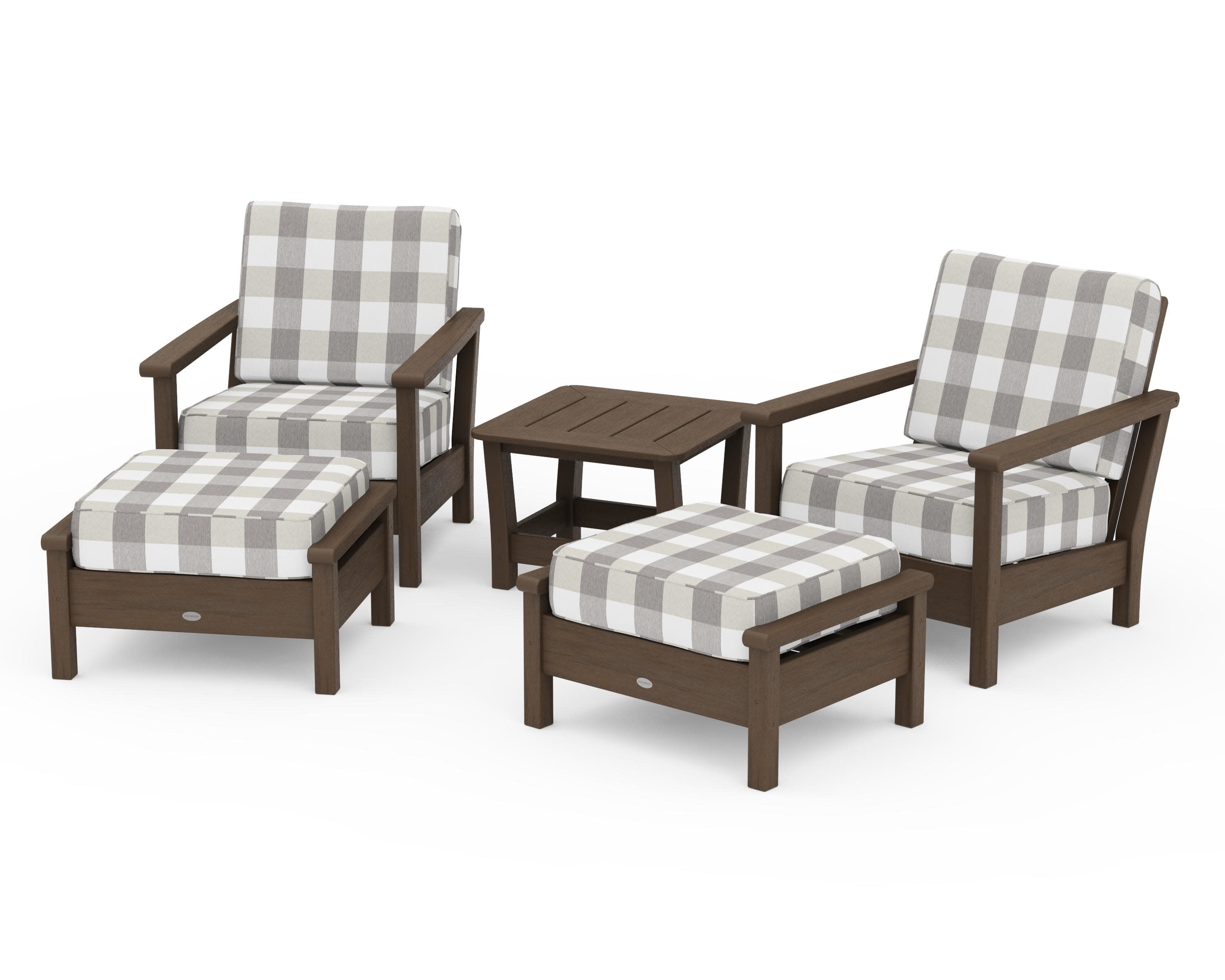 Harbour 5-Piece Deep Seating Chair Set in Kona / Buffalo Plaid Grey Mist