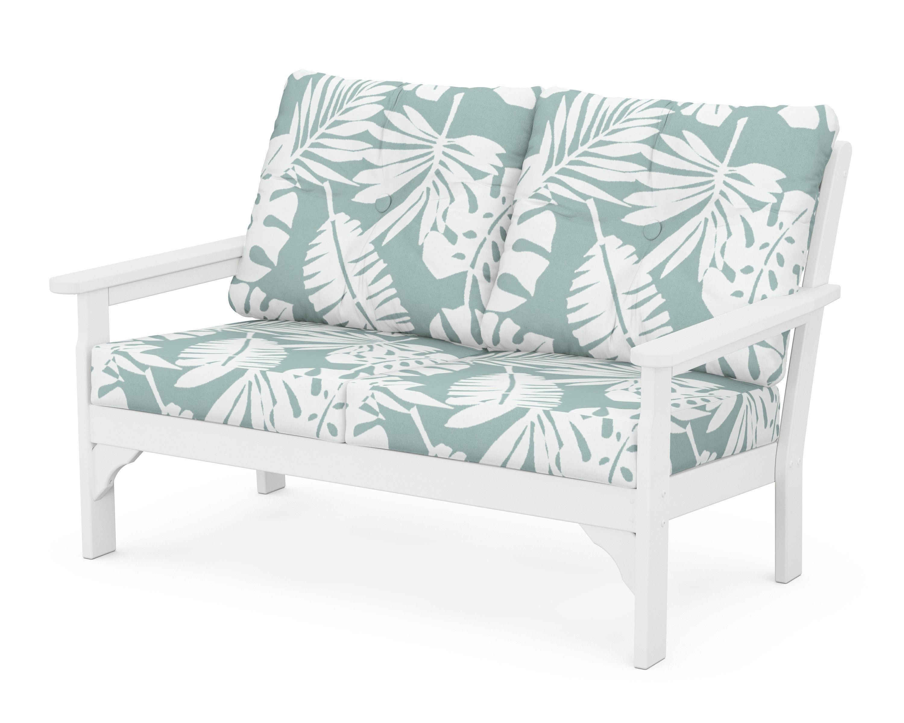Vineyard Deep Seating Loveseat in White / Leaf Glacier Spa