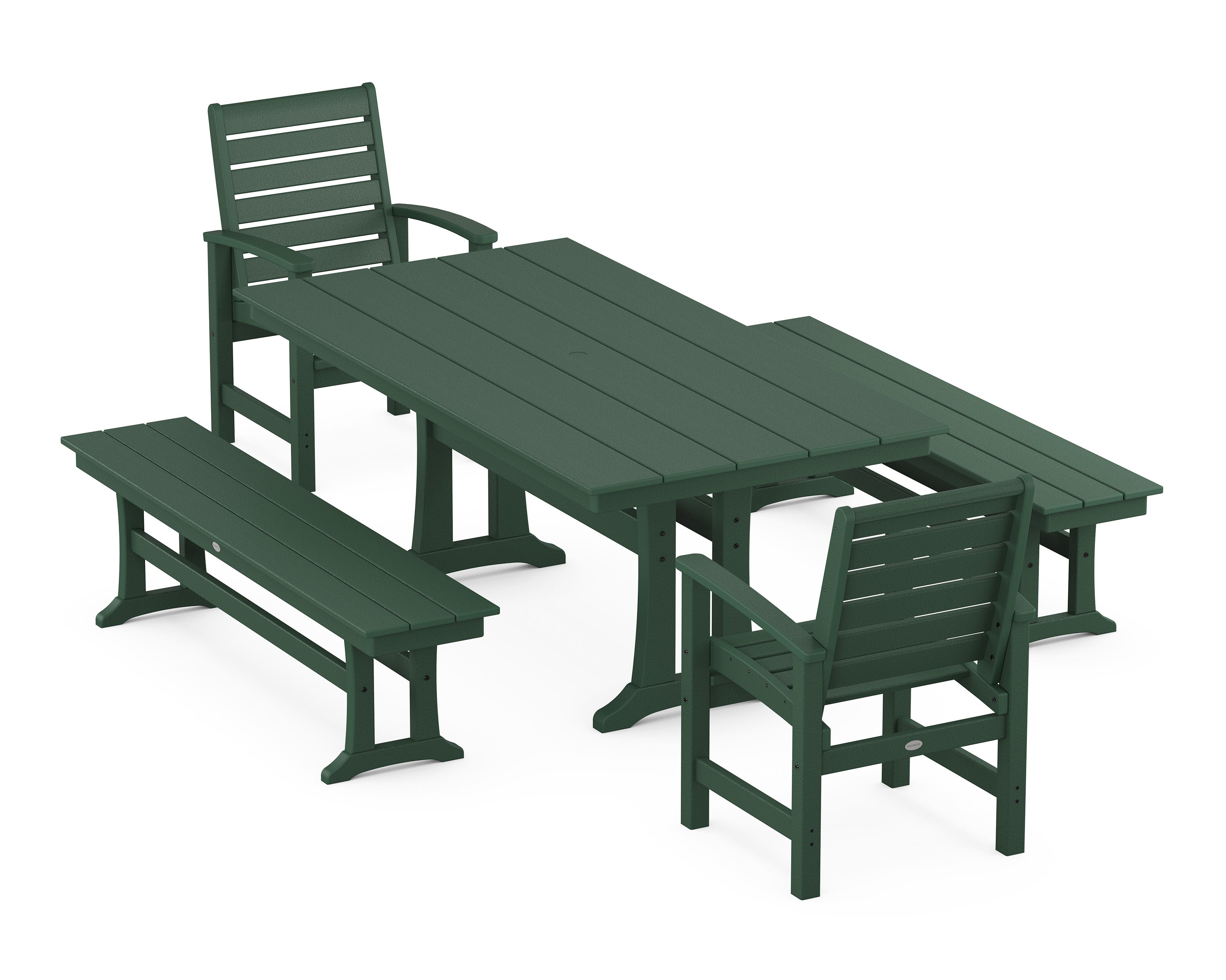Signature 5-Piece Farmhouse Dining Set With Trestle Legs in Green