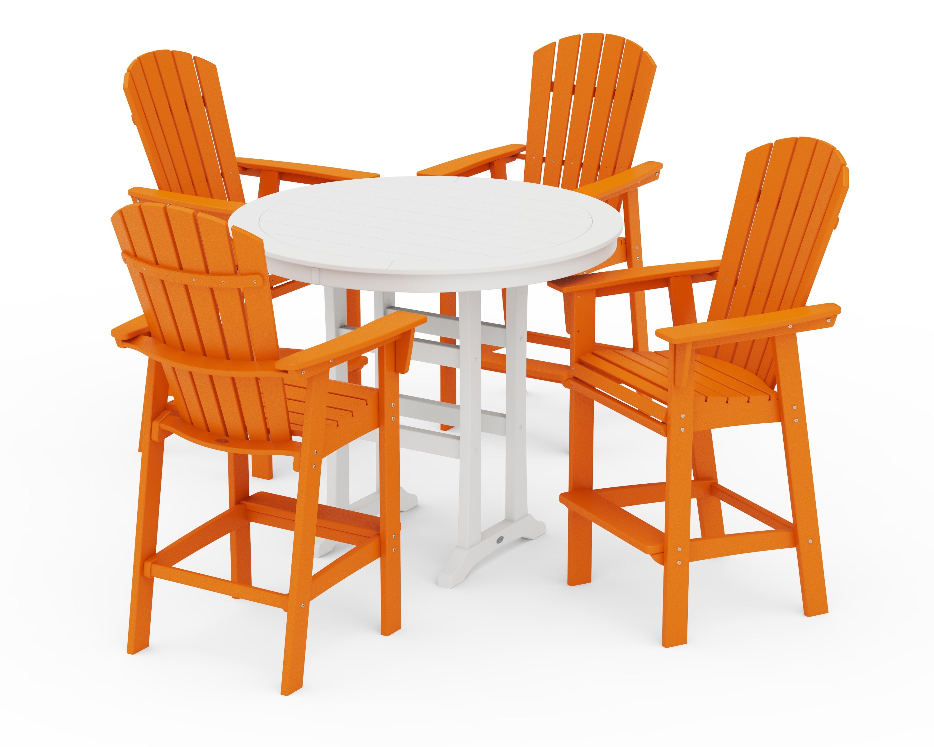 Nautical Curveback Adirondack 5-Piece Round Trestle Bar Set in Tangerine / White