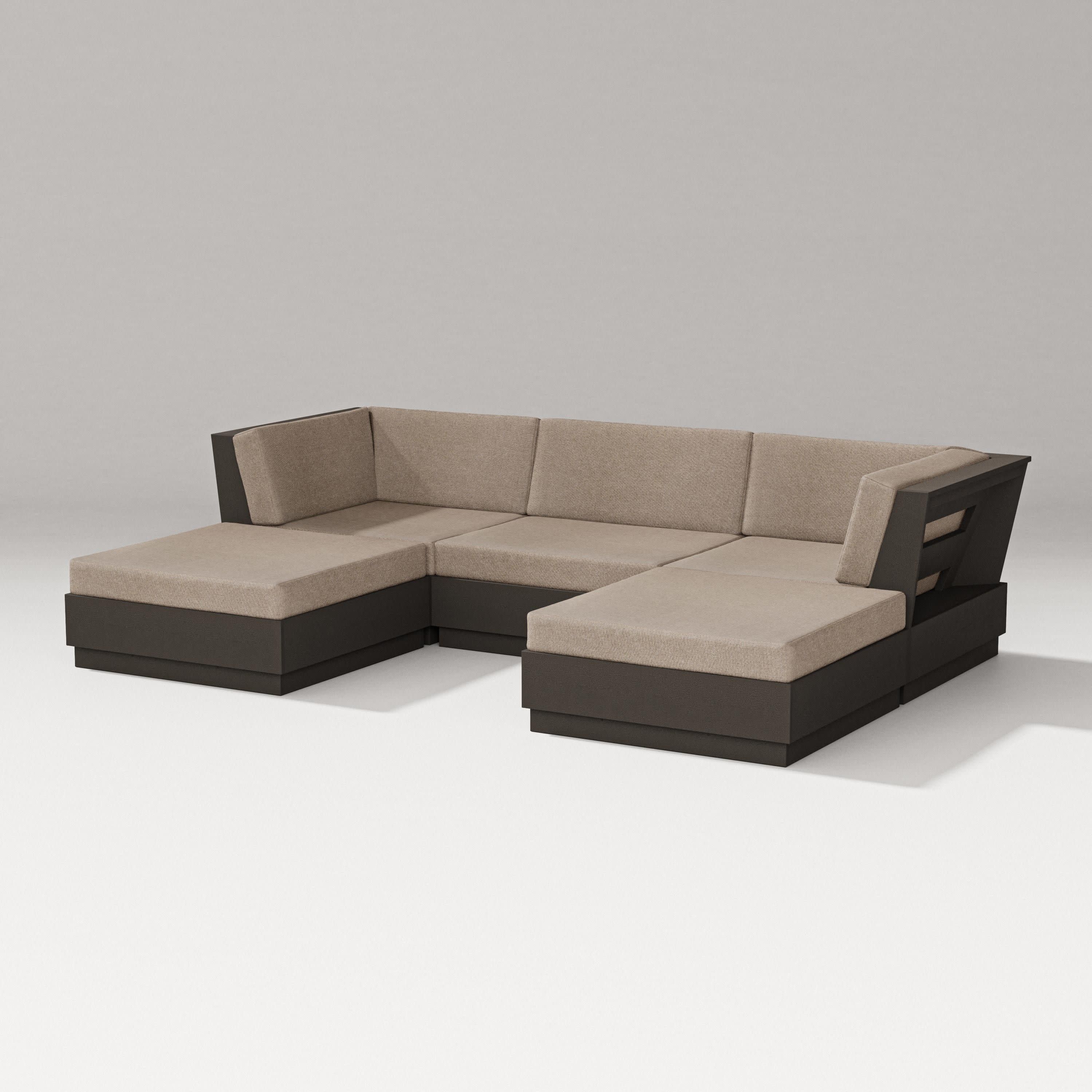 Elevate Double Chaise Sectional in Vintage Coffee / Spiced Burlap