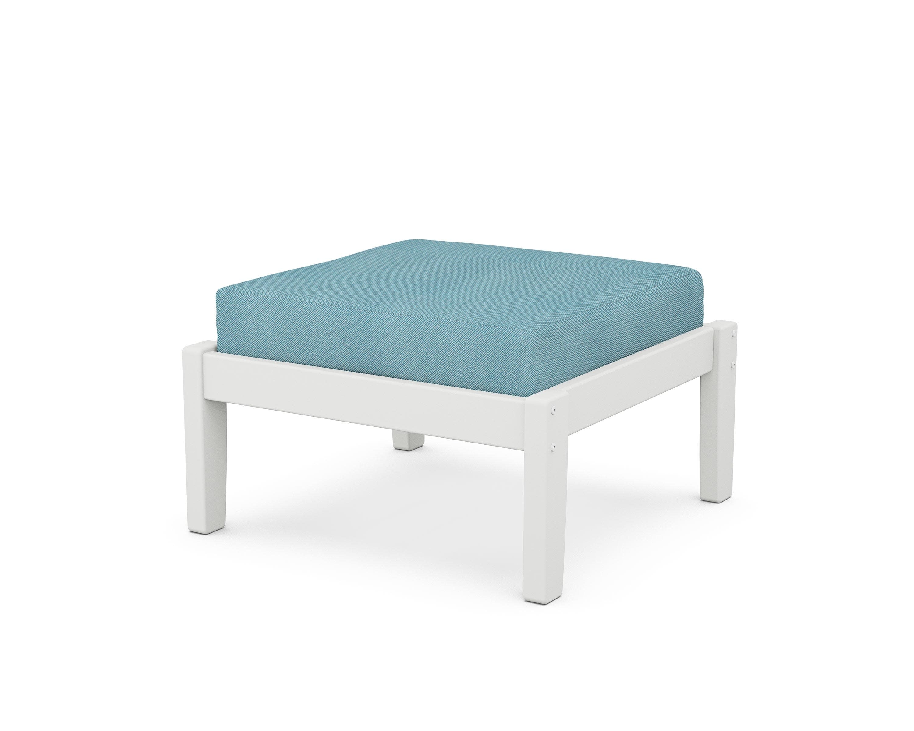 Deep Seating Ottoman in White / Lattice Sky Blue