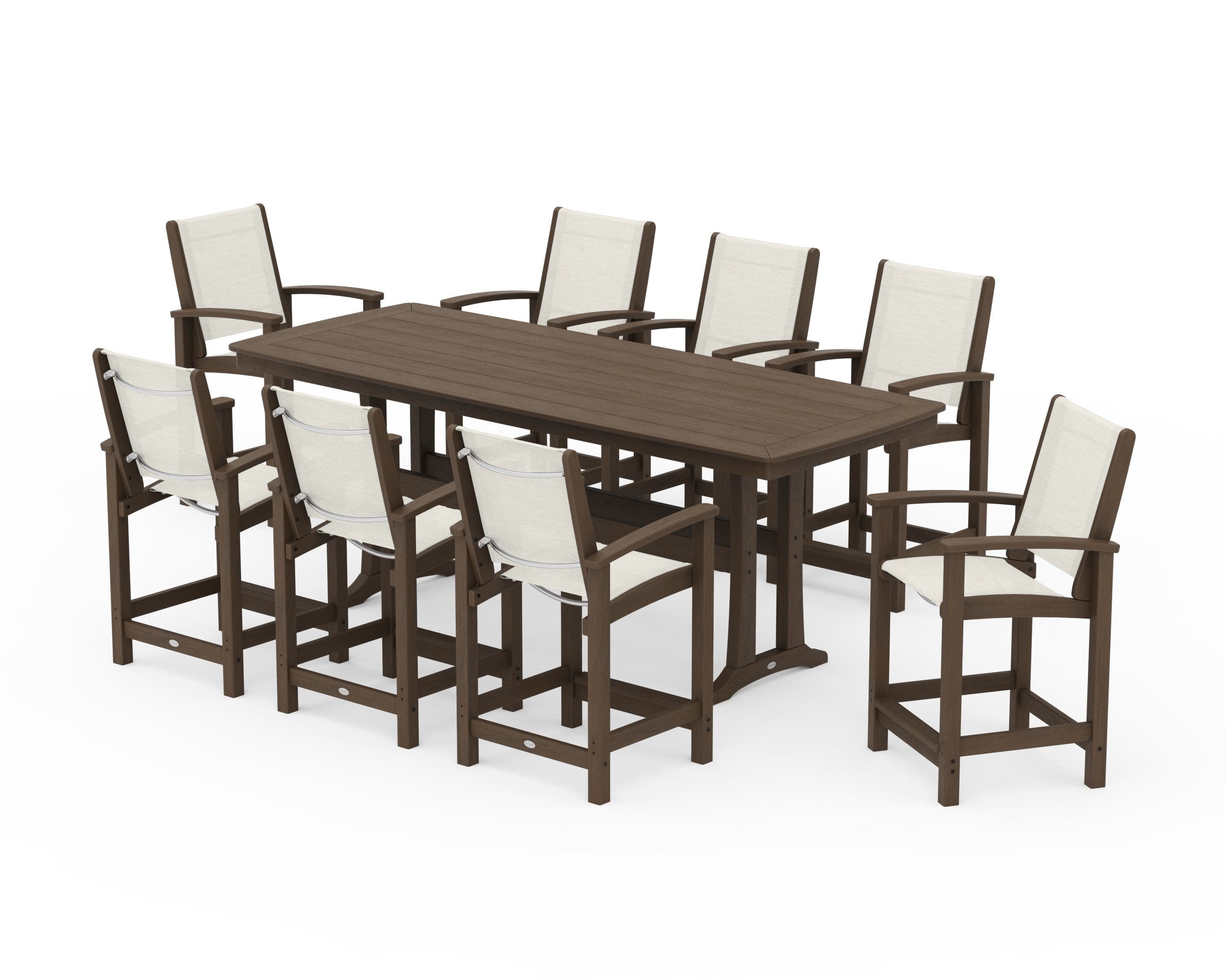 Coastal 9-Piece Counter Set with Trestle Legs in Kona / Parchment Sling