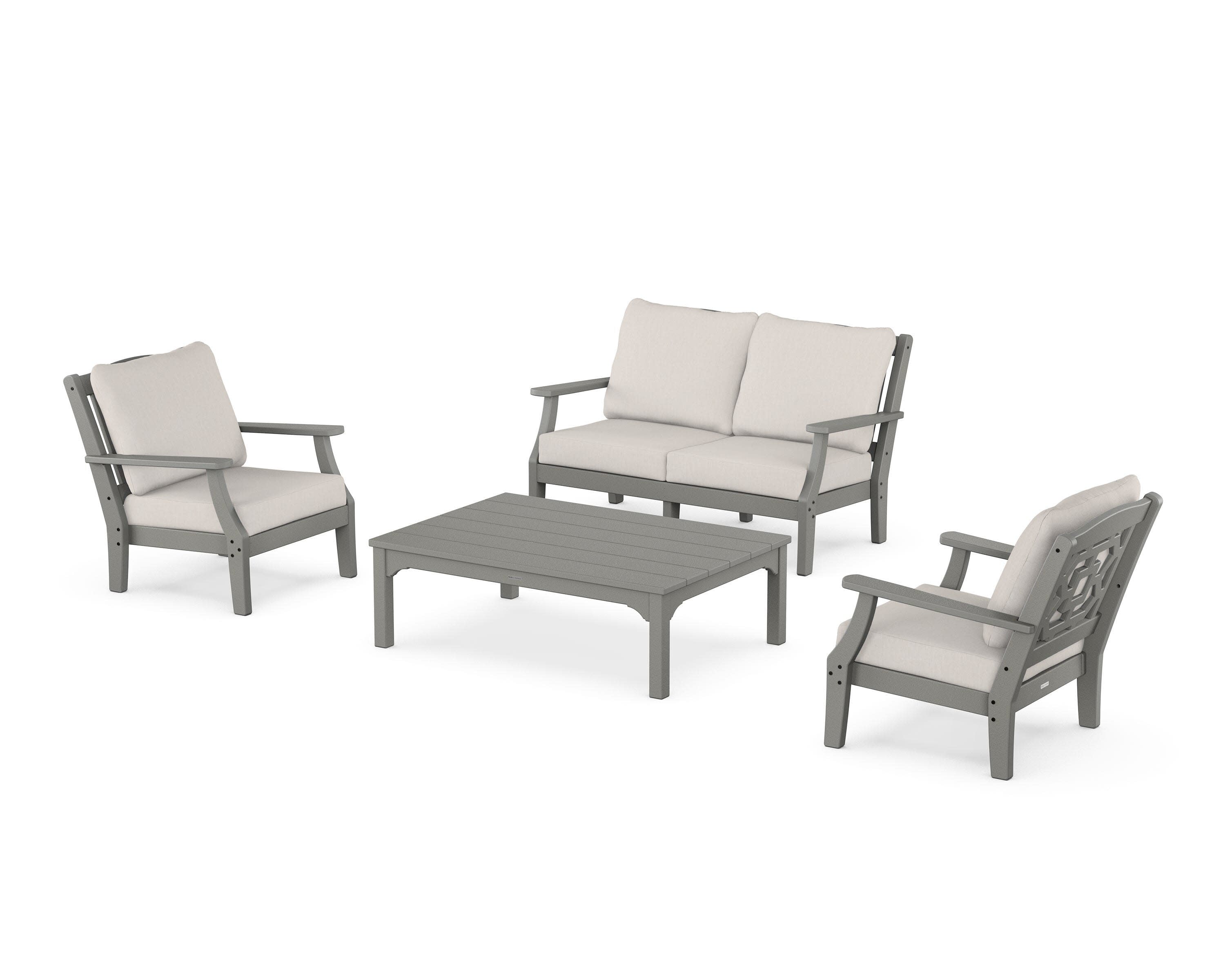 Chinoiserie 4-Piece Deep Seating Set with Loveseat in Slate Grey / Cast Ash