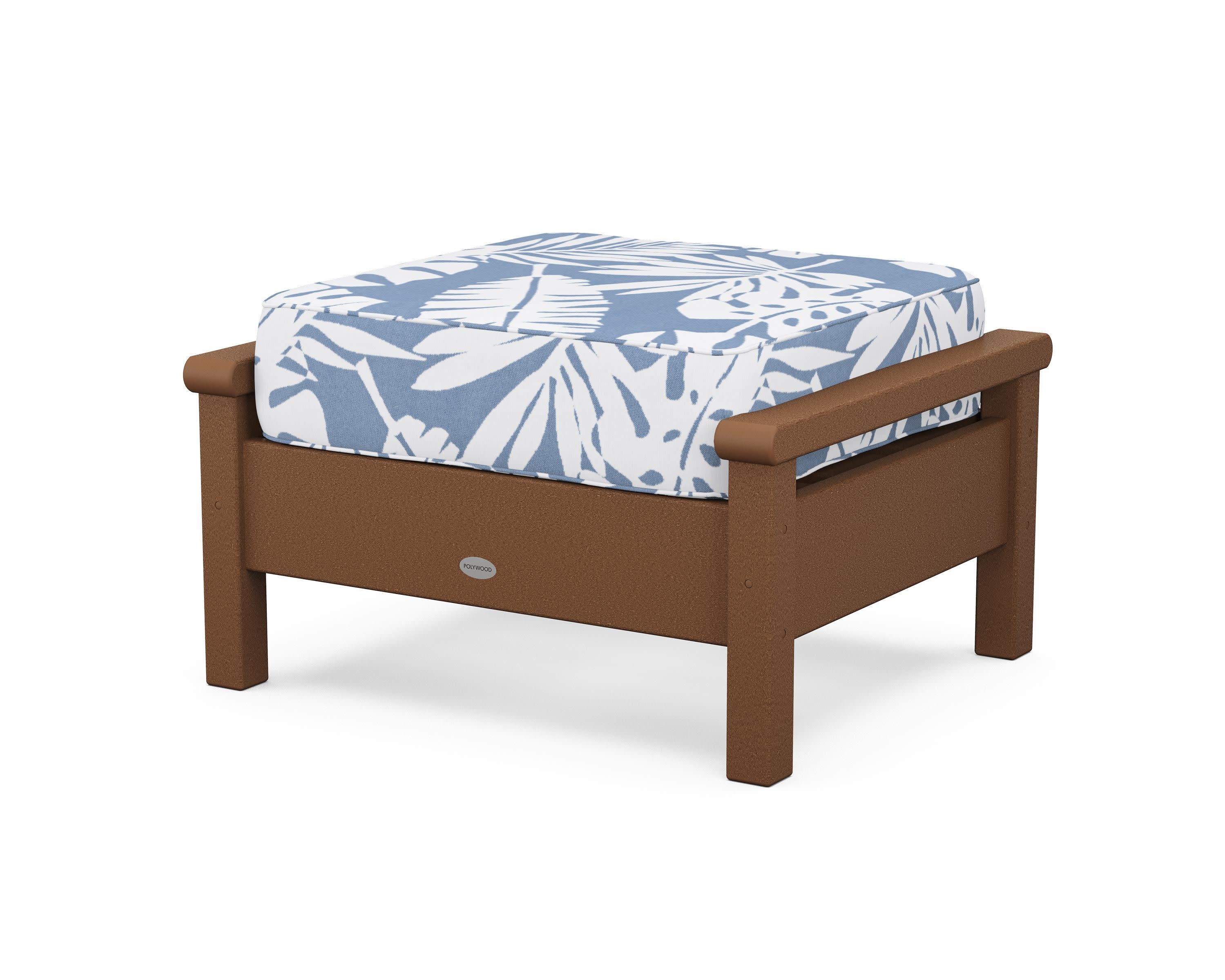 Harbour Deep Seating Ottoman in Teak / Leaf Sky Blue