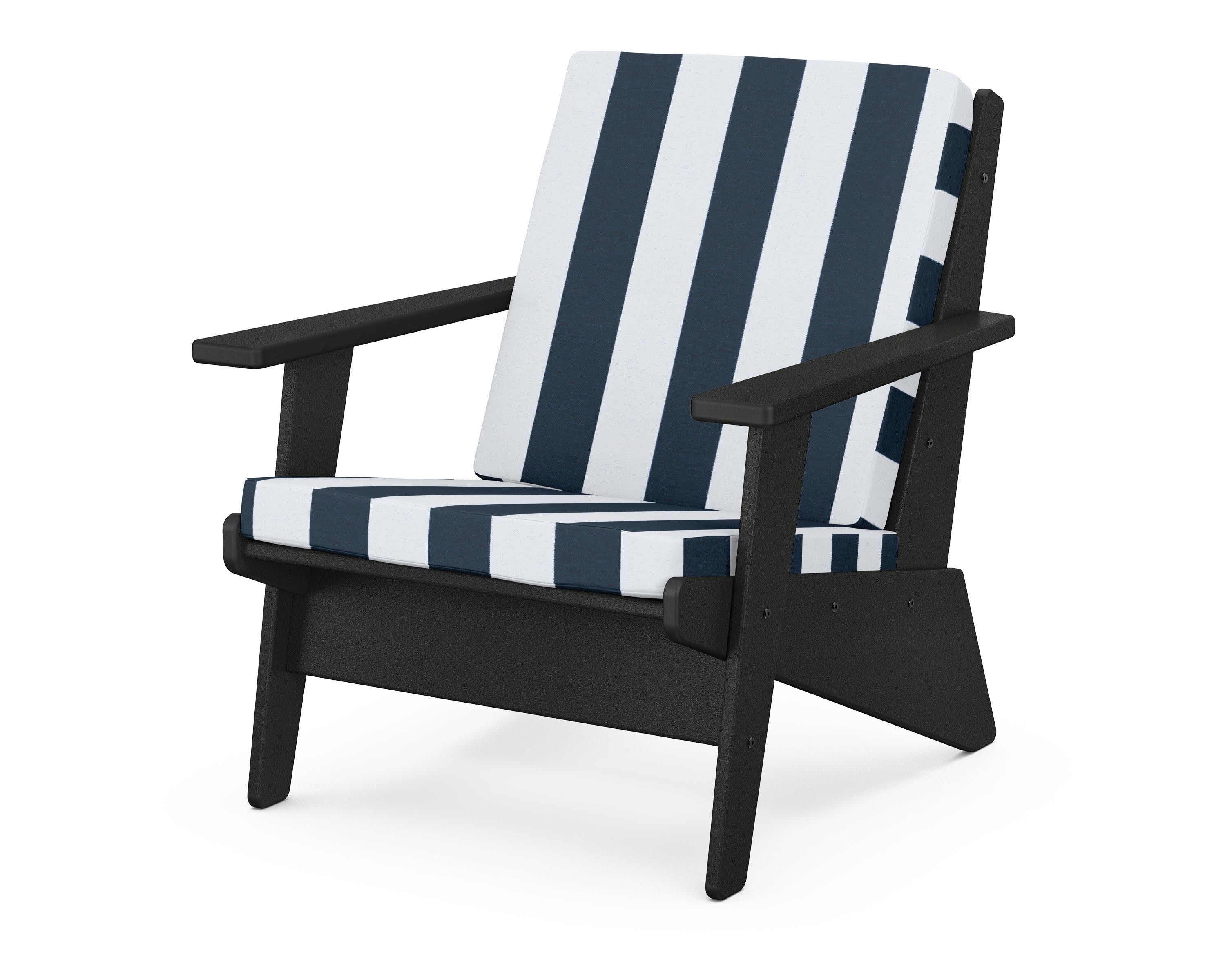 Riviera Modern Lounge Chair in Black / Cabana Stripe Marine Indigo