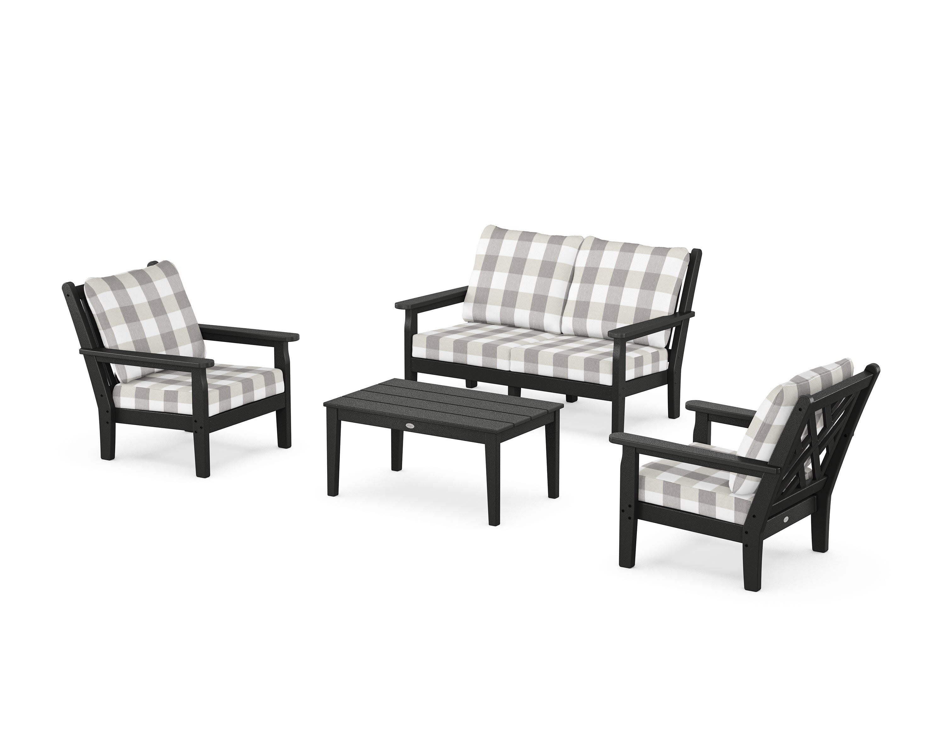Chippendale 4-Piece Deep Seating Set with Loveseat in Black / Buffalo Plaid Grey Mist
