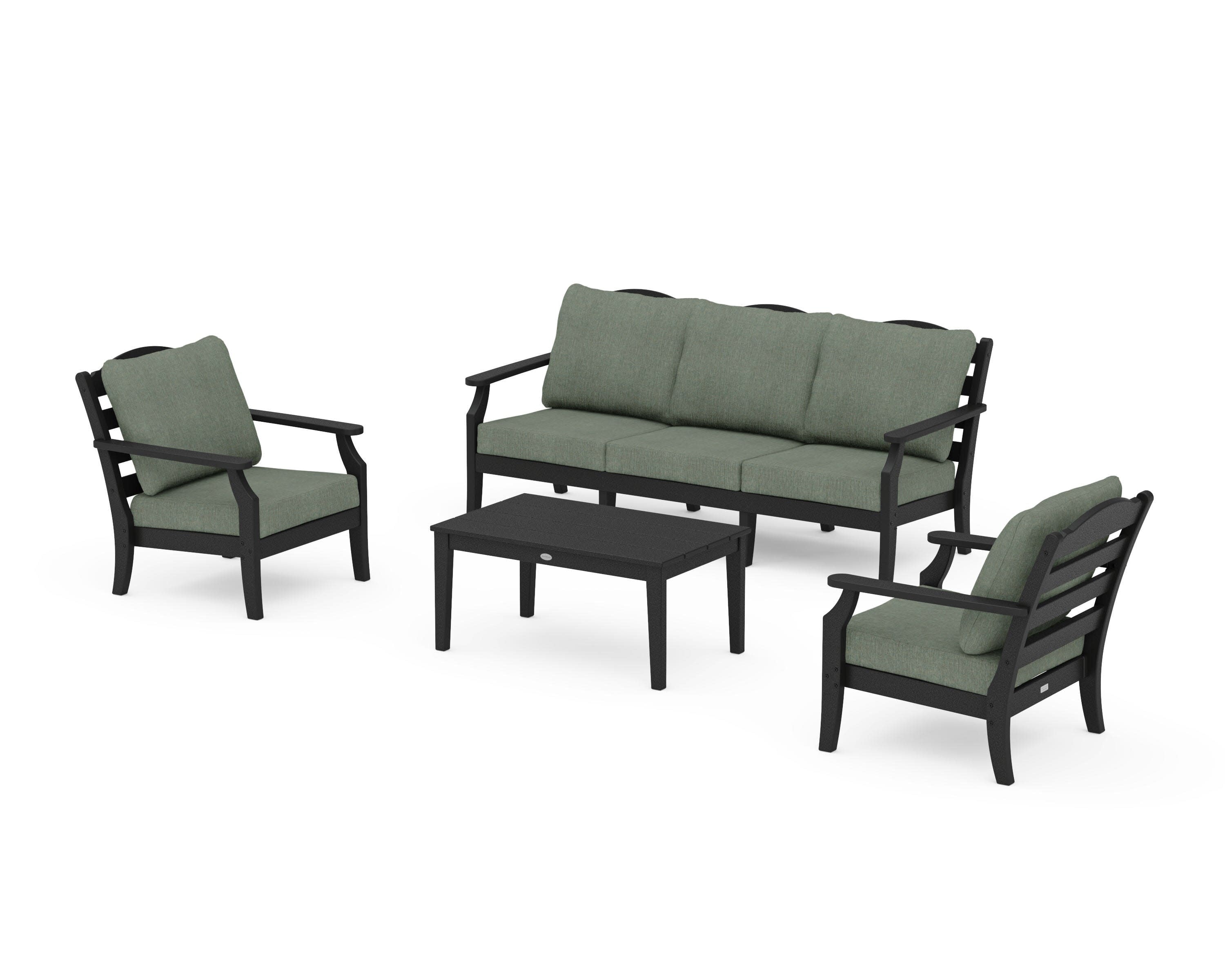 Savannah 4-Piece Deep Seating Set with Sofa in Black / Cast Sage
