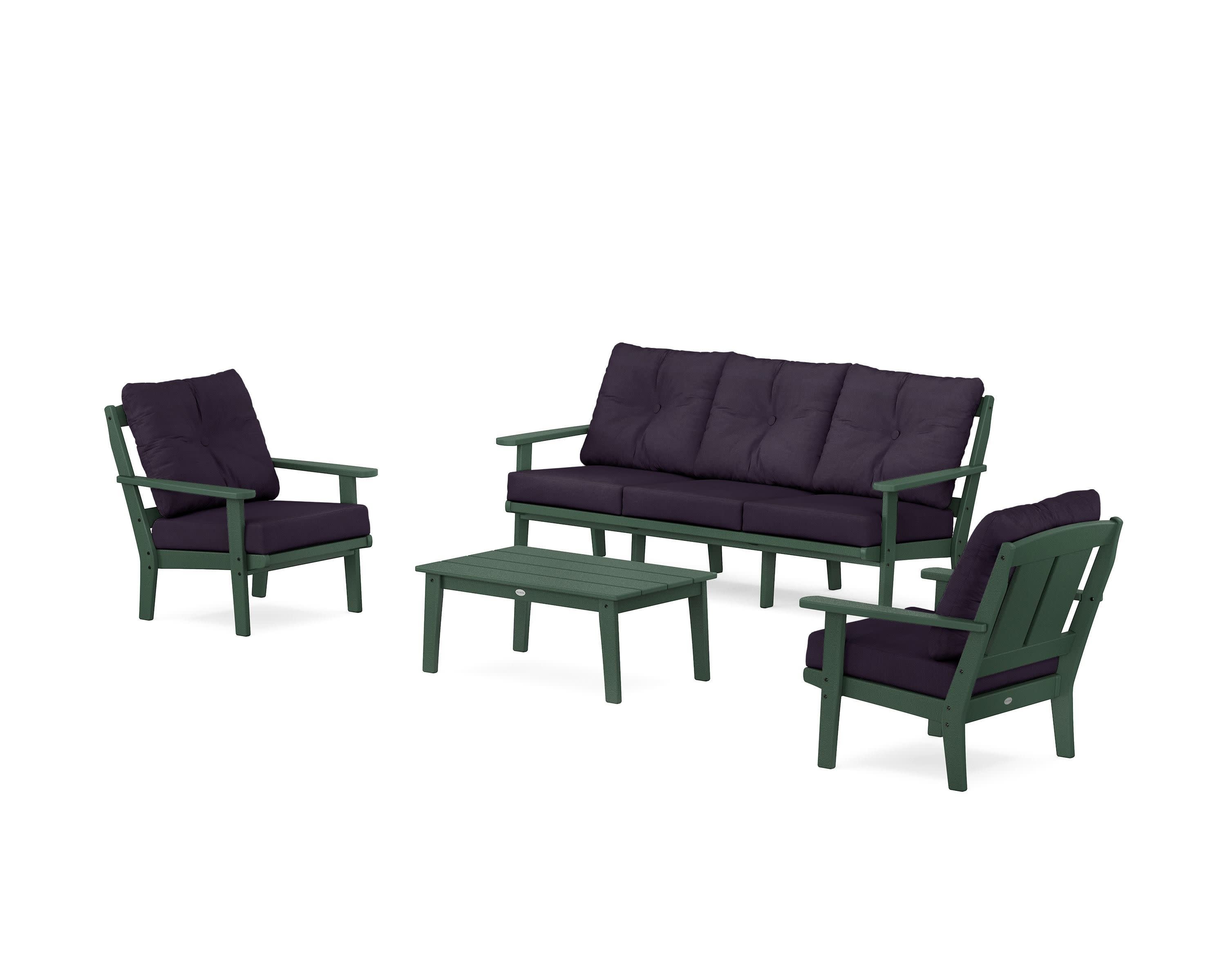 Mission 4-Piece Deep Seating Set with Sofa in Green / Navy Linen