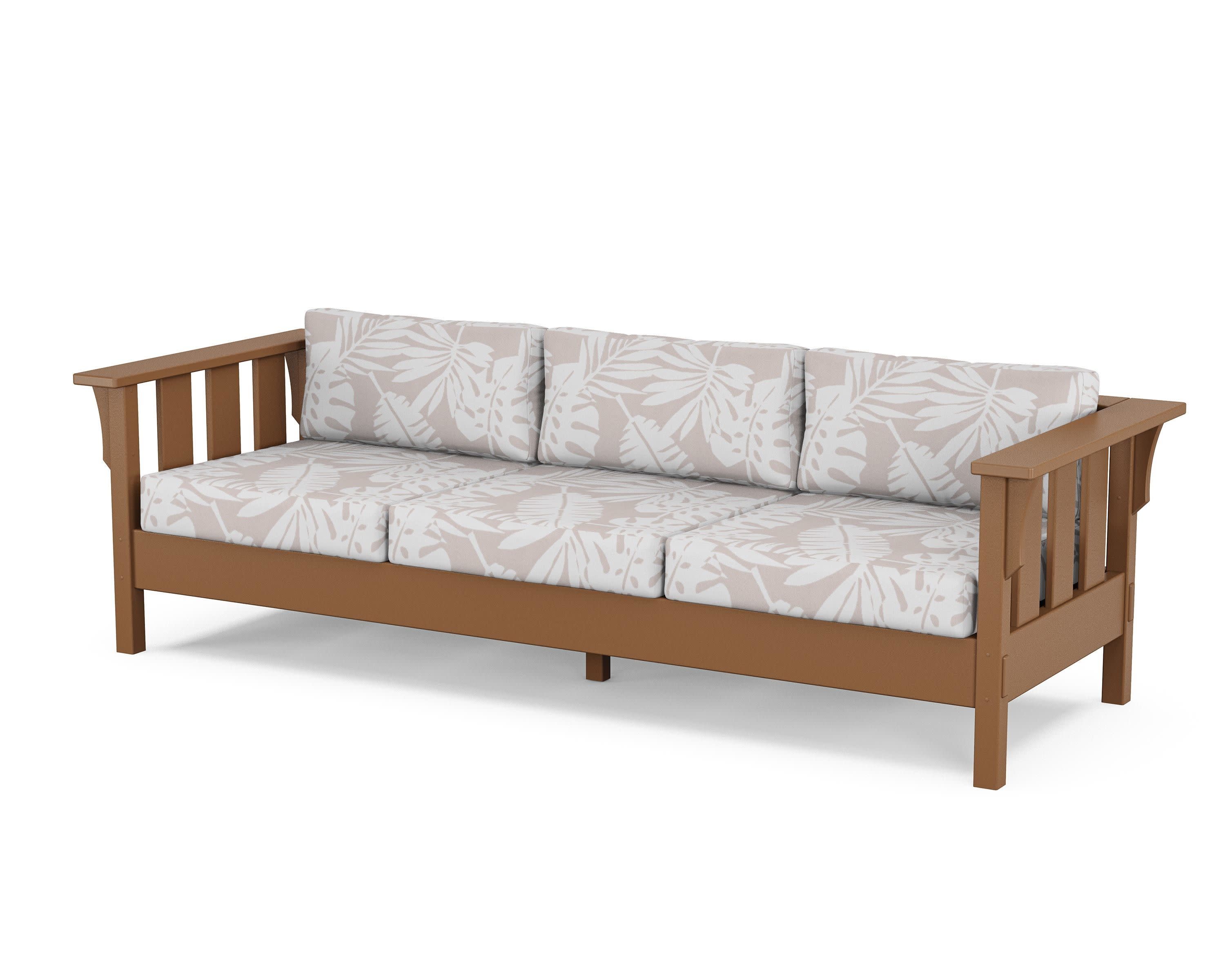 Acadia Deep Seating Sofa in Teak / Leaf Dune Burlap