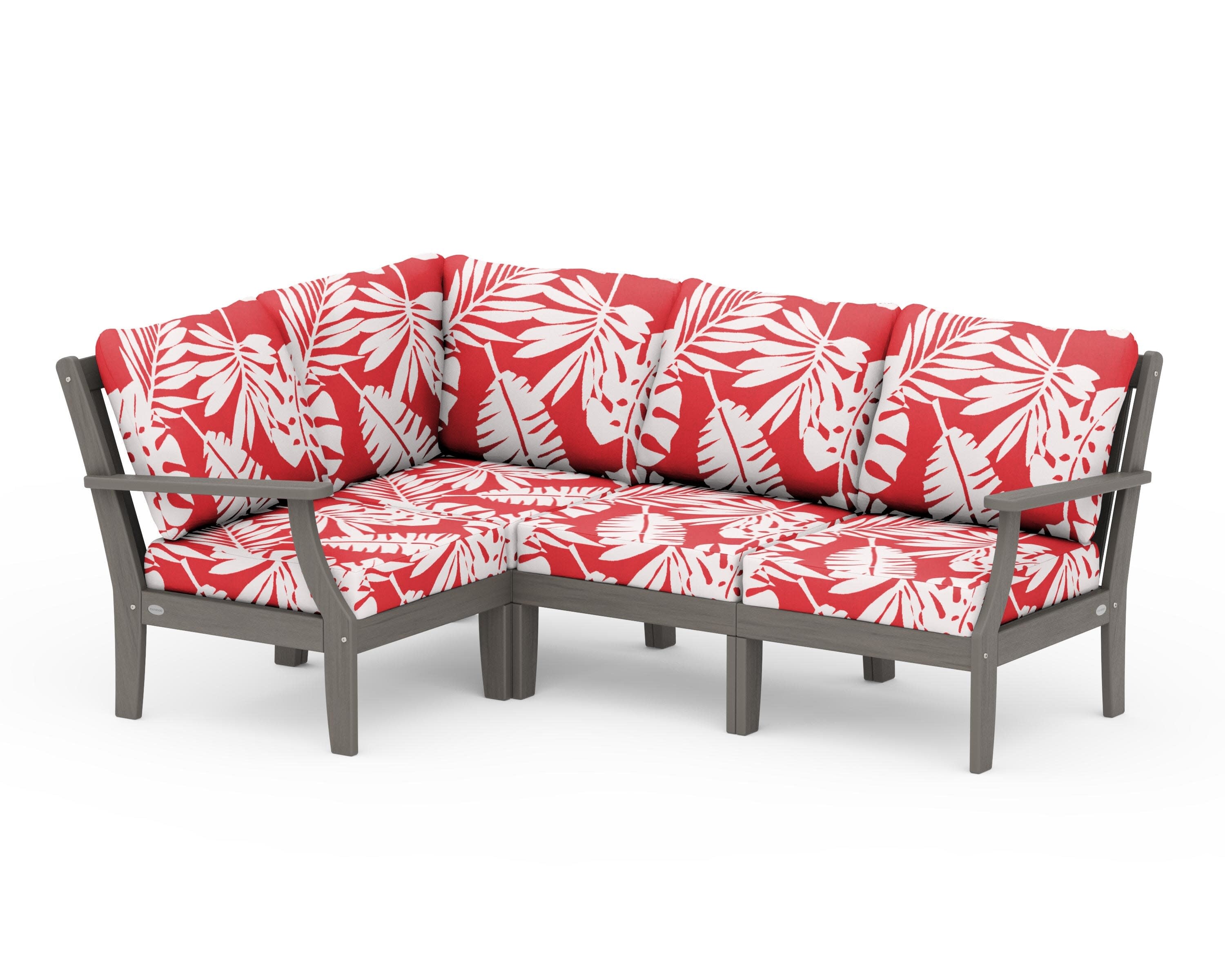 Braxton Modular 4-Piece Deep Seating Set in Driftwood / Leaf Crimson