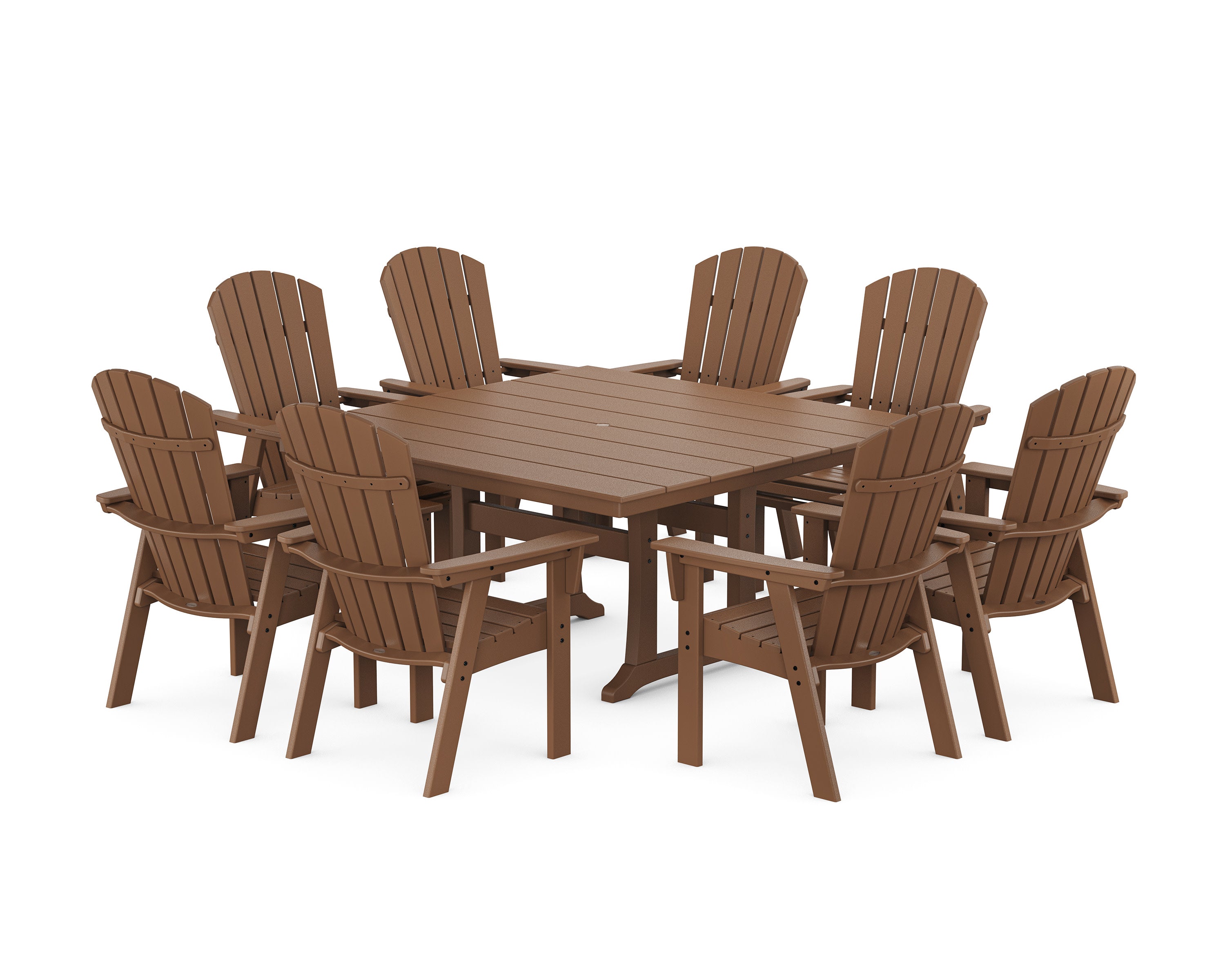 Nautical Curveback Adirondack 9-Piece Square Dining Set with Trestle Legs in Teak