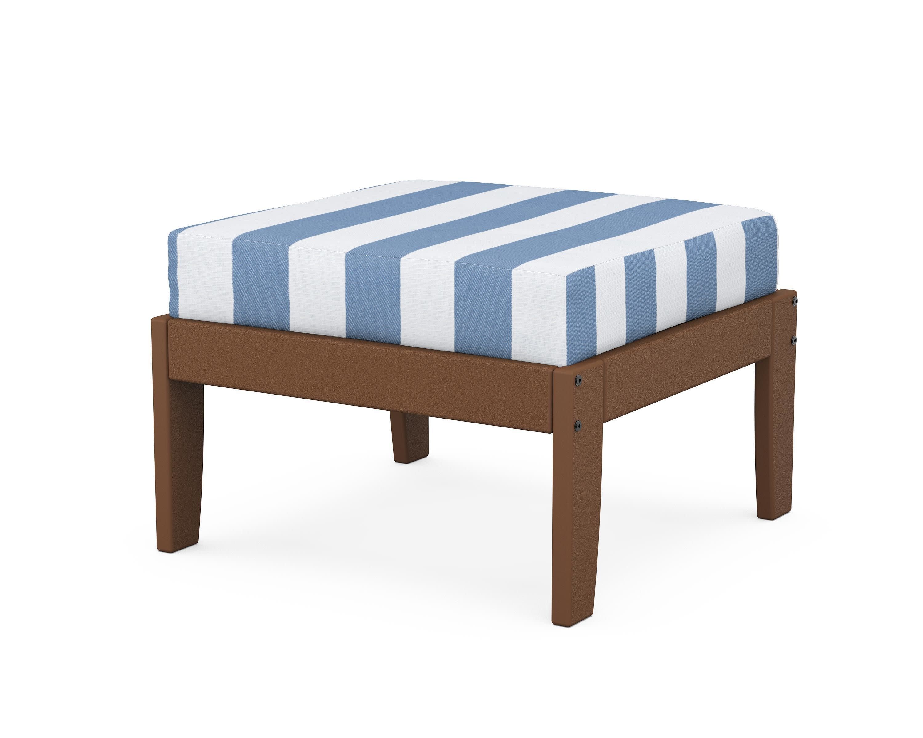Modular Ottoman - Classic in Teak / Cabana Stripe Sky Blue