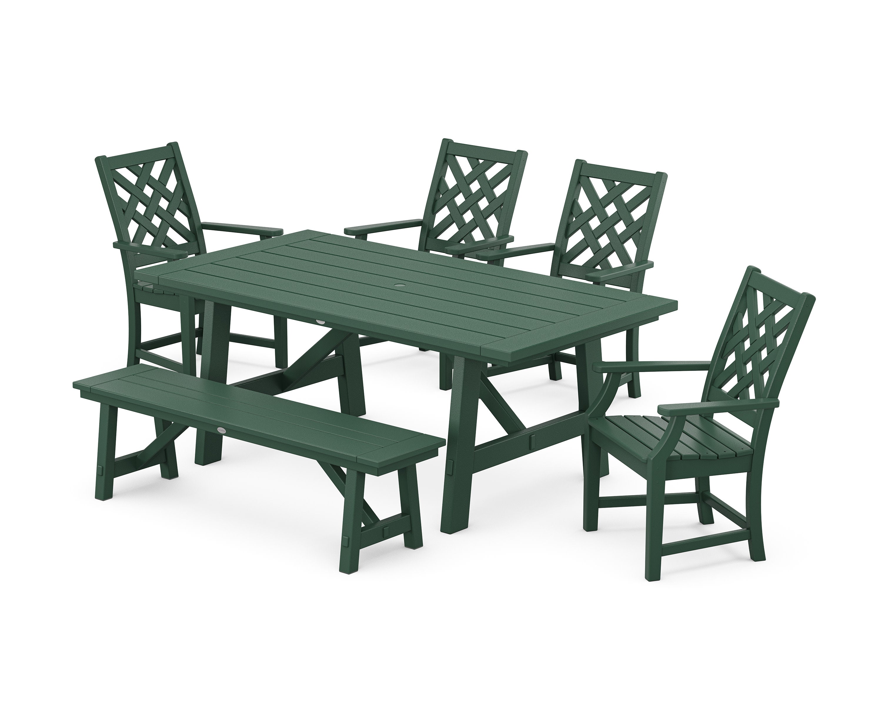 Wovendale 6-Piece Rustic Farmhouse Dining Set with Bench in Green