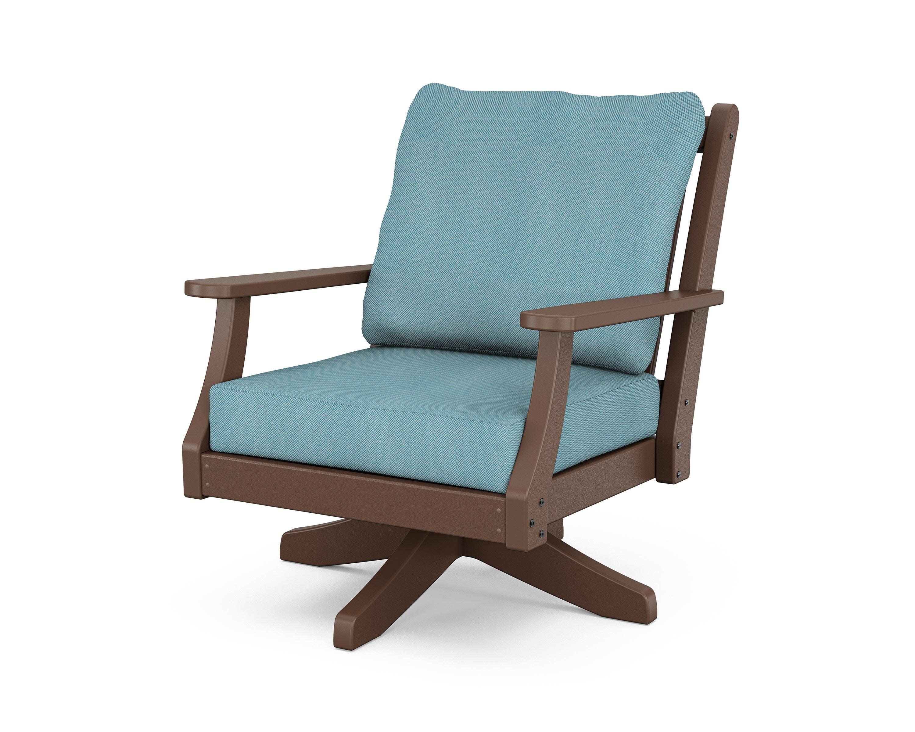 Wovendale Deep Seating Swivel Chair in Mahogany / Lattice Sky Blue