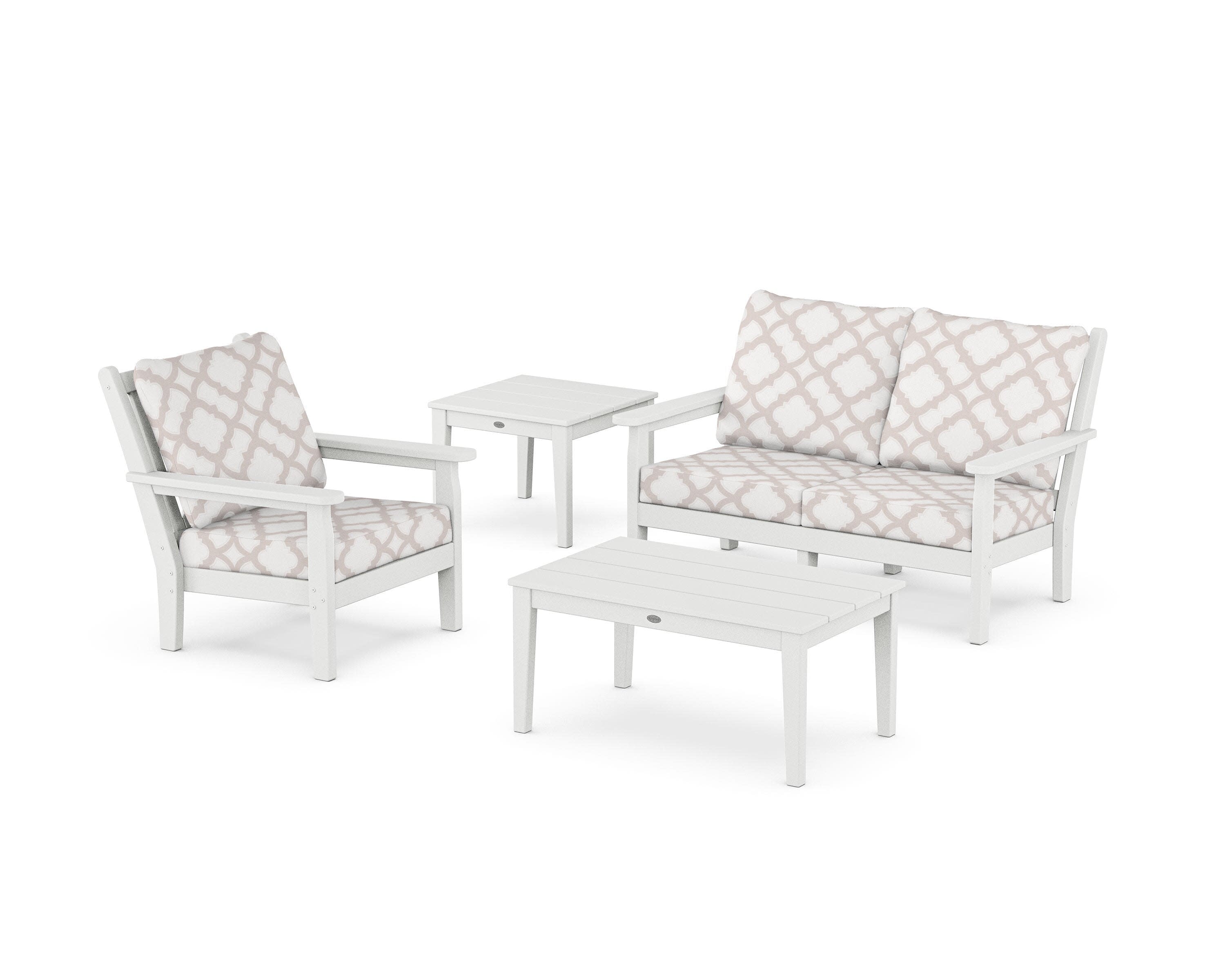 Chippendale 4-Piece Deep Seating Set in White / Trellis Dune Burlap