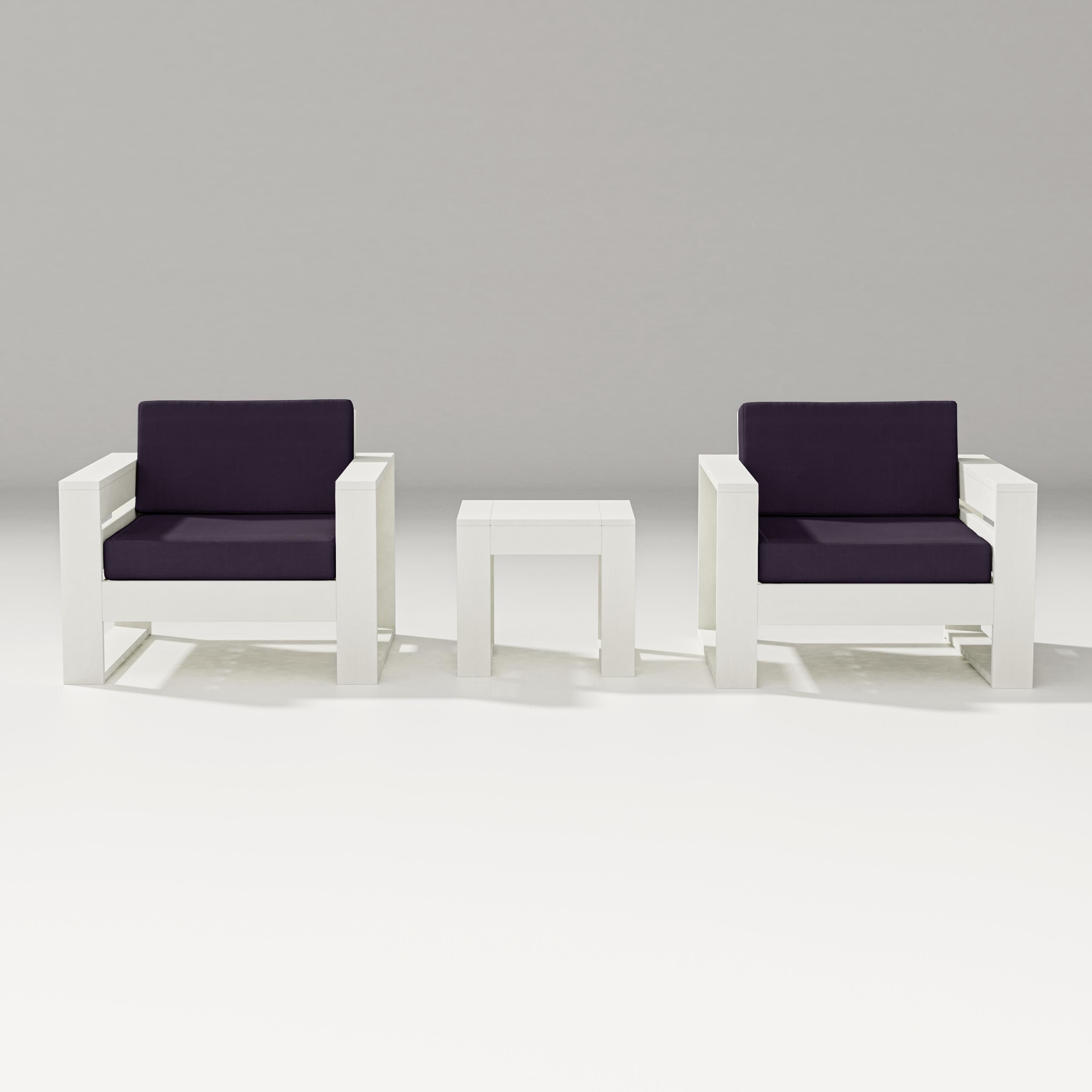Latitude 3-Piece Lounge Chair Set in Vintage White / Navy Linen