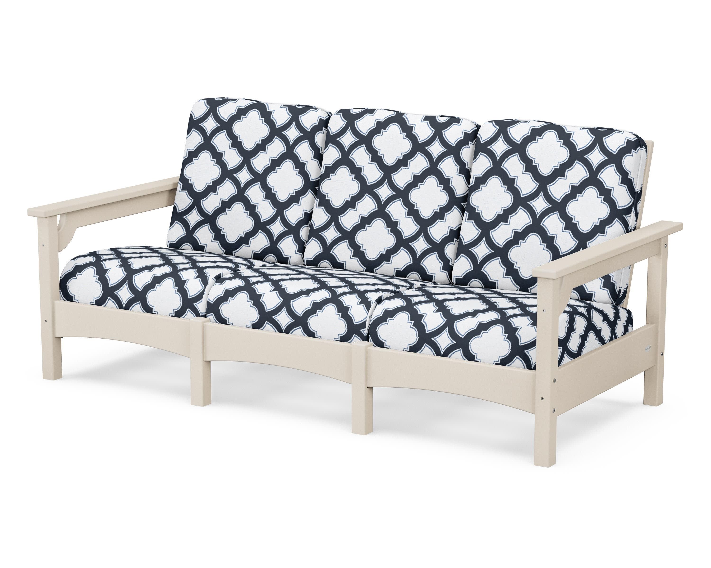 Club Sofa in Sand / Trellis Marine Indigo