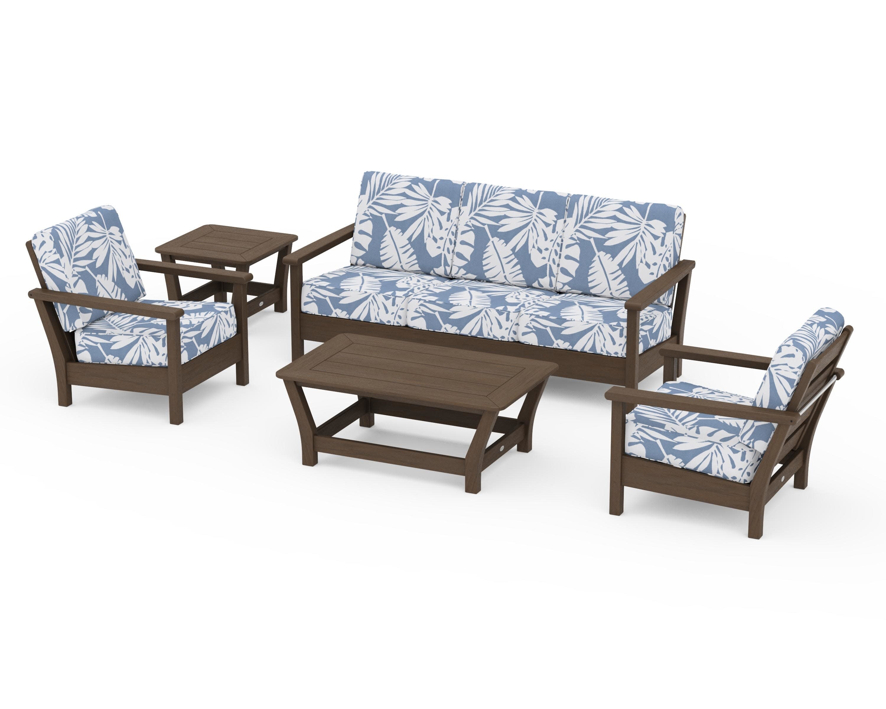 Harbour 5-Piece Deep Seating Set in Kona / Leaf Sky Blue