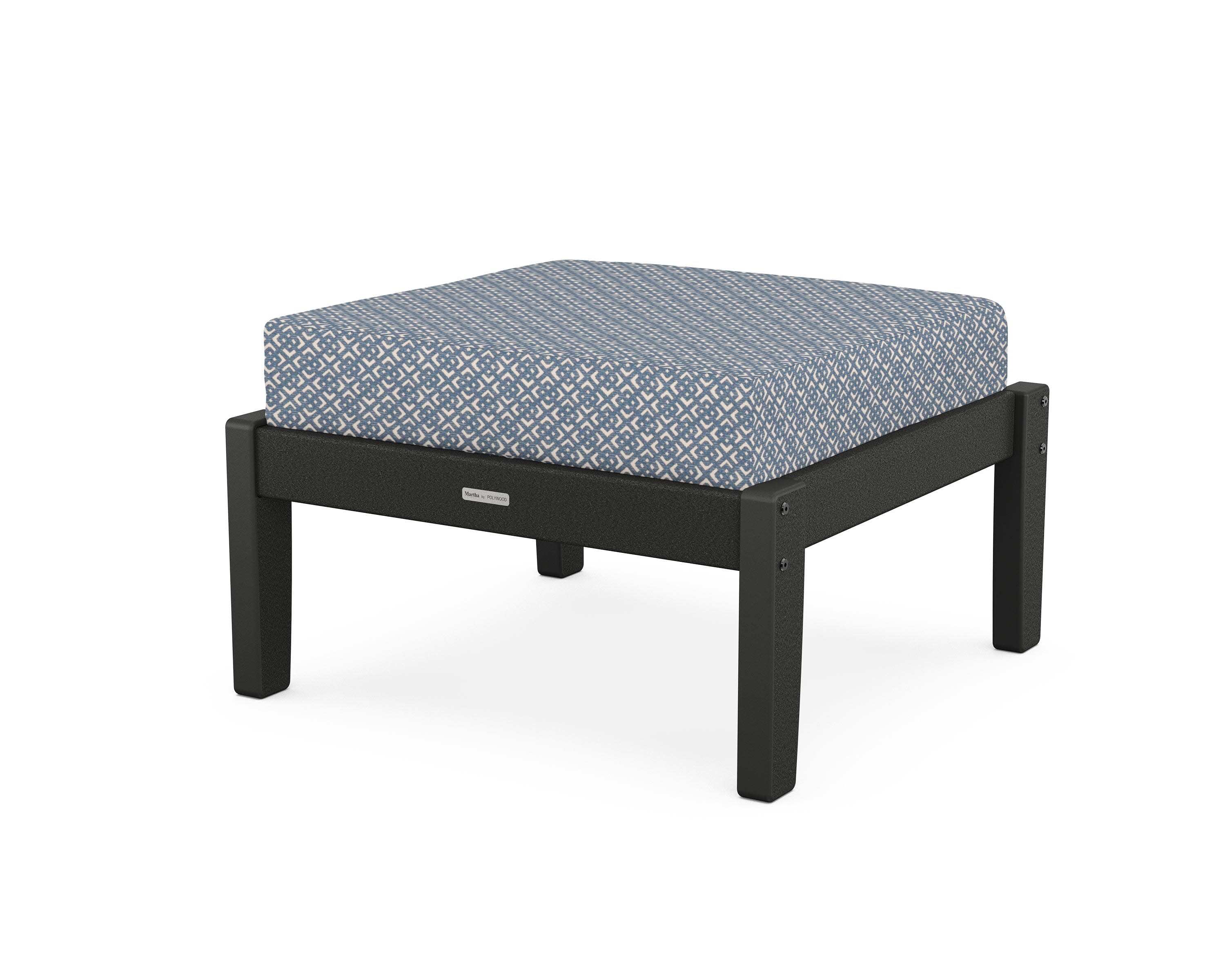 Chinoiserie Deep Seating Ottoman in Black / Hopscotch