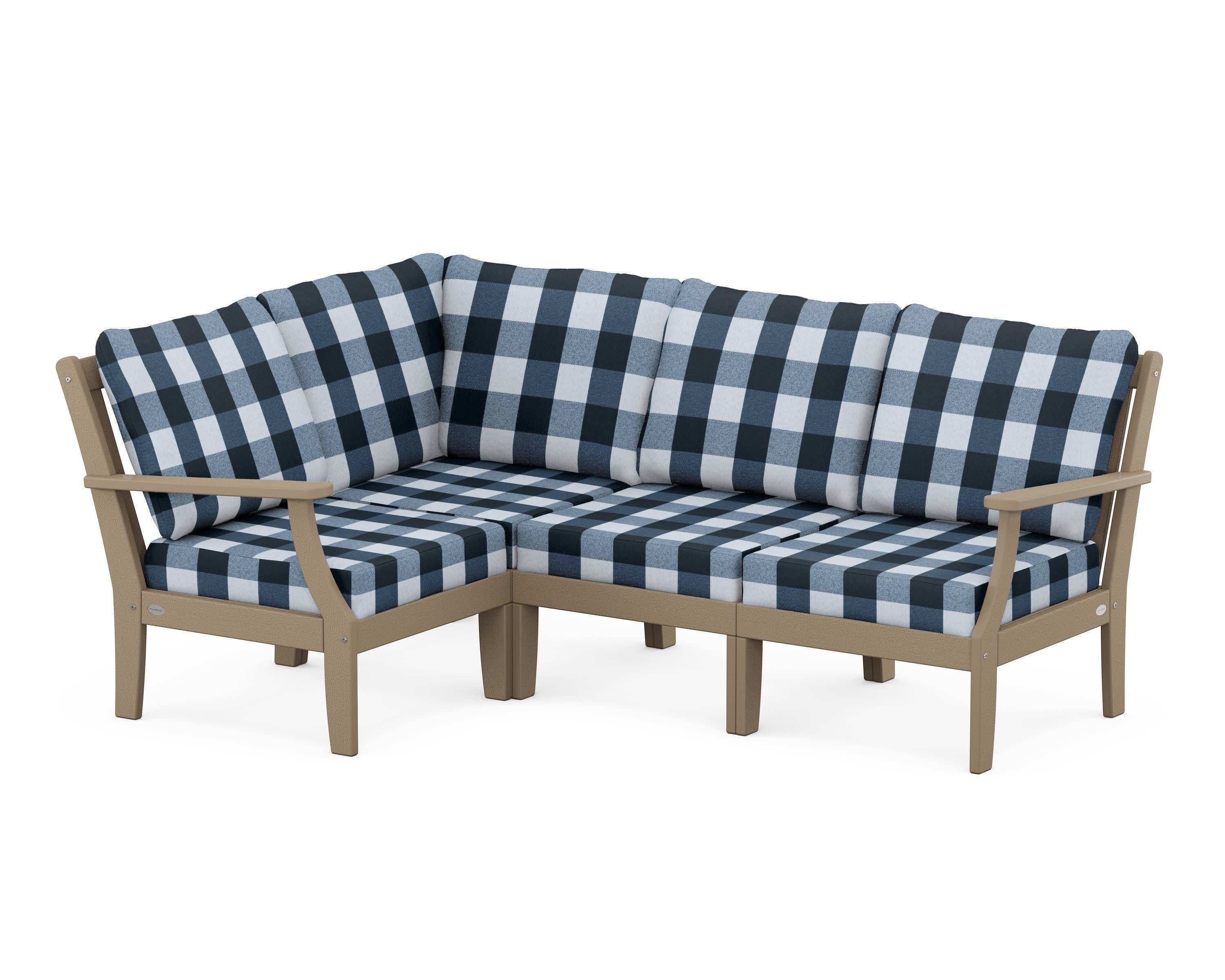 Braxton Modular 4-Piece Deep Seating Set in Vintage Sahara / Buffalo Plaid Marine Indigo